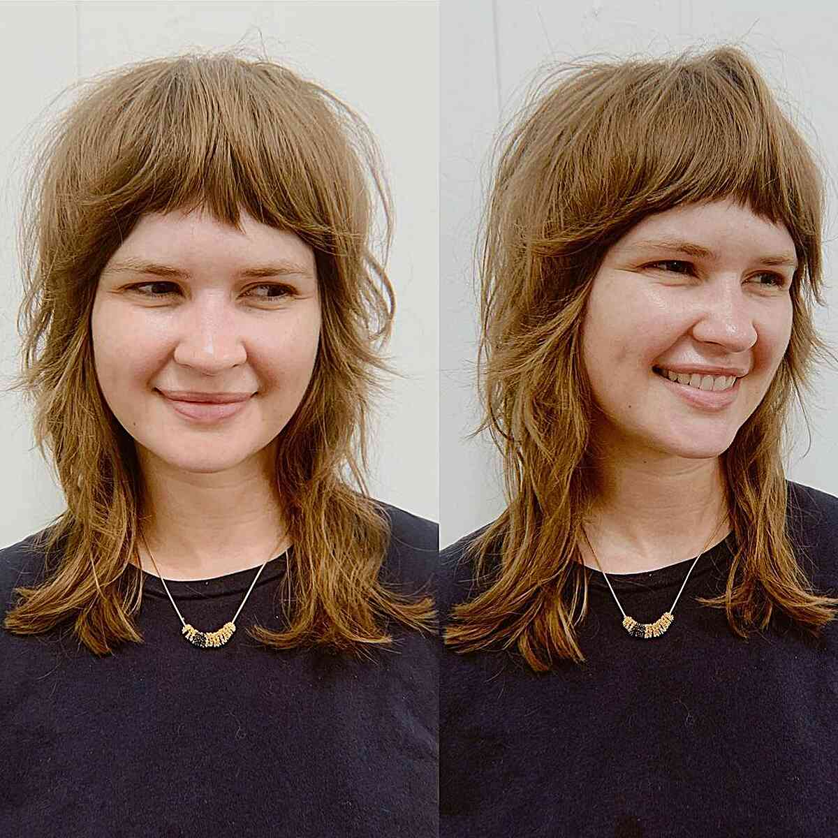 Messy Razor Cut and Jagged Bangs for Collarbone-Grazing Hair and Round Faces