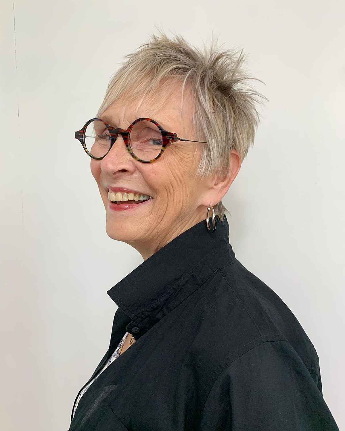 Messy Short Pixie for Older Women with Glasses