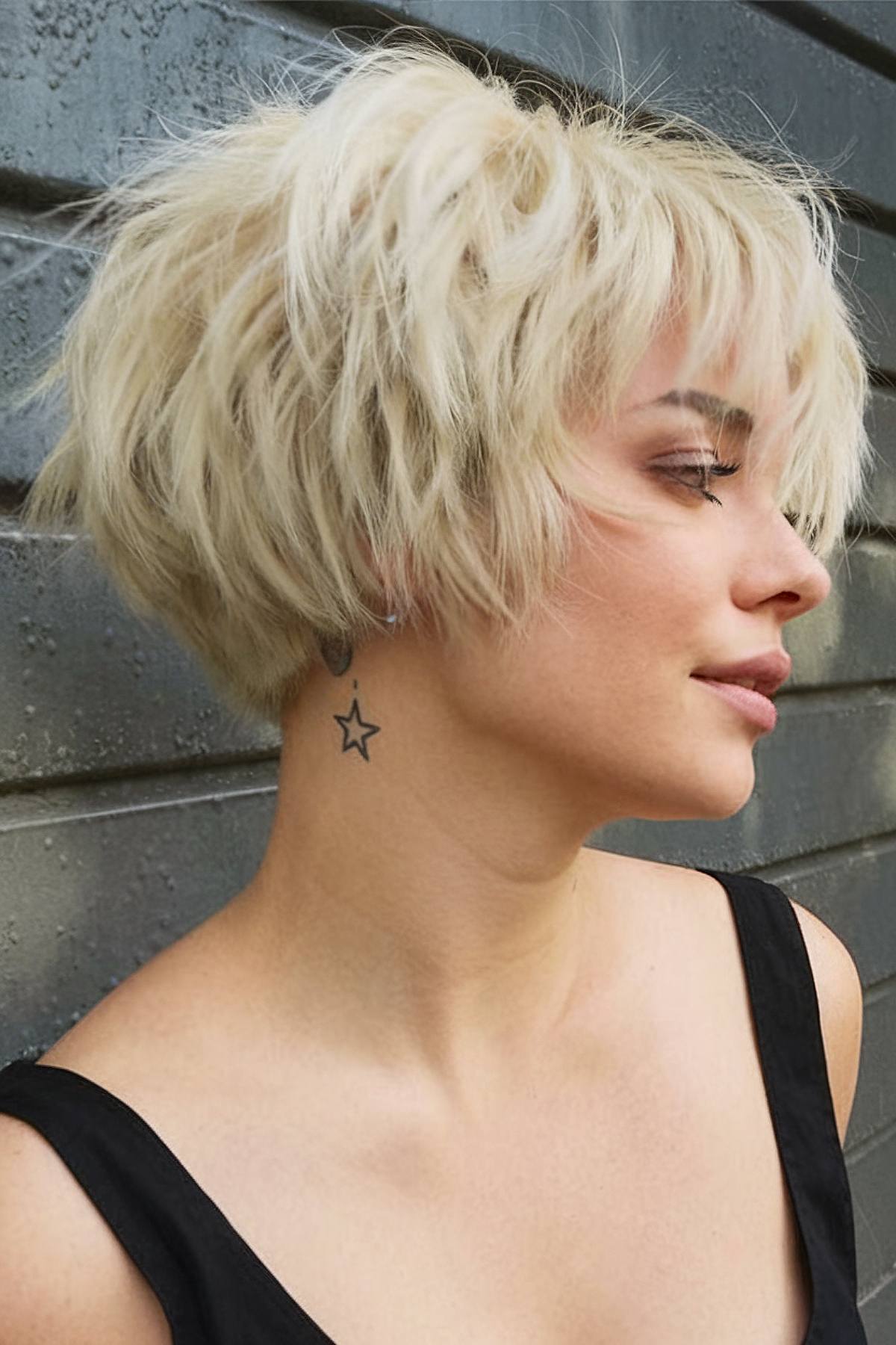 Messy short shaggy bob with jagged layers