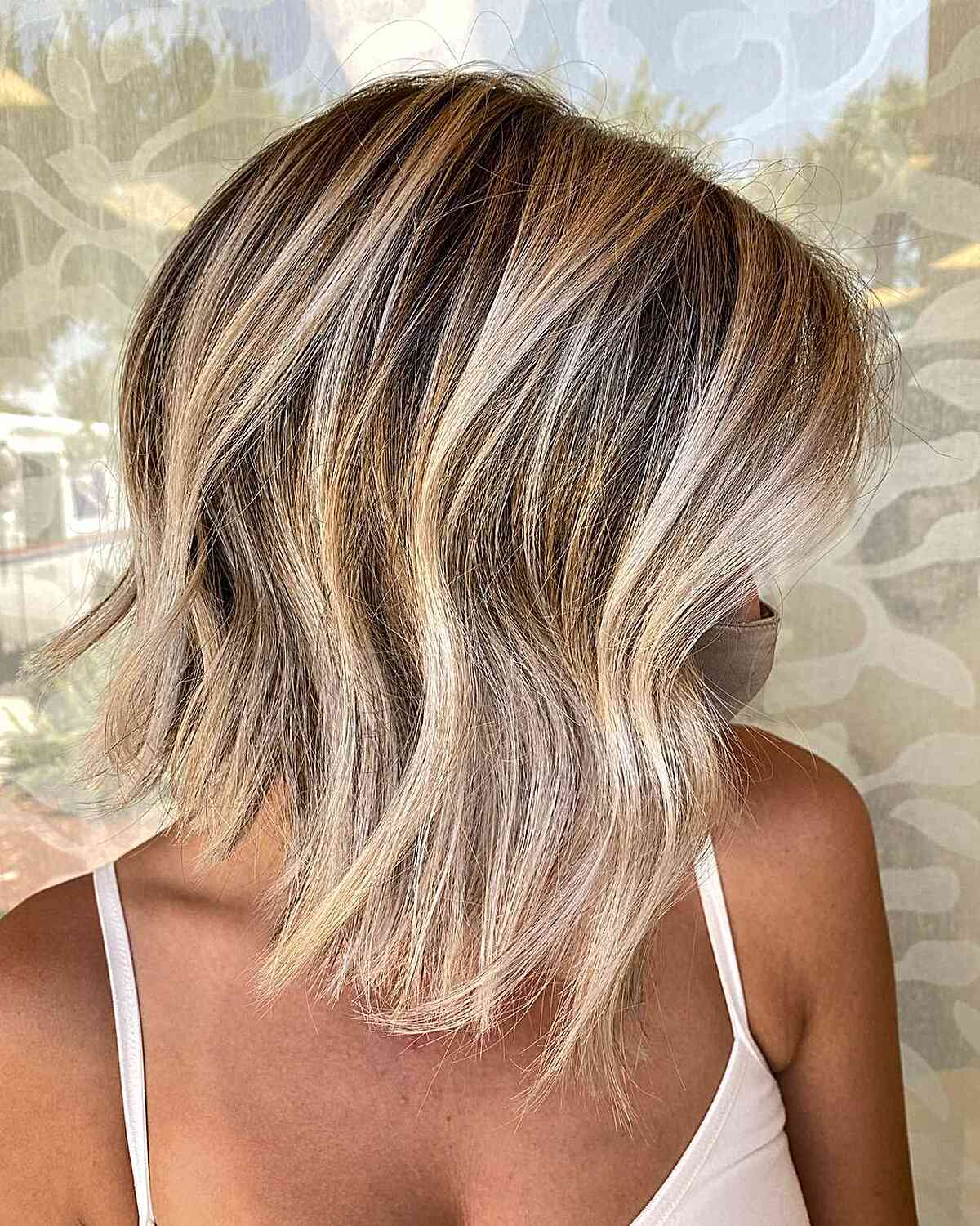 Messy Straight Balayage Hair with Dark Roots for women with short hair