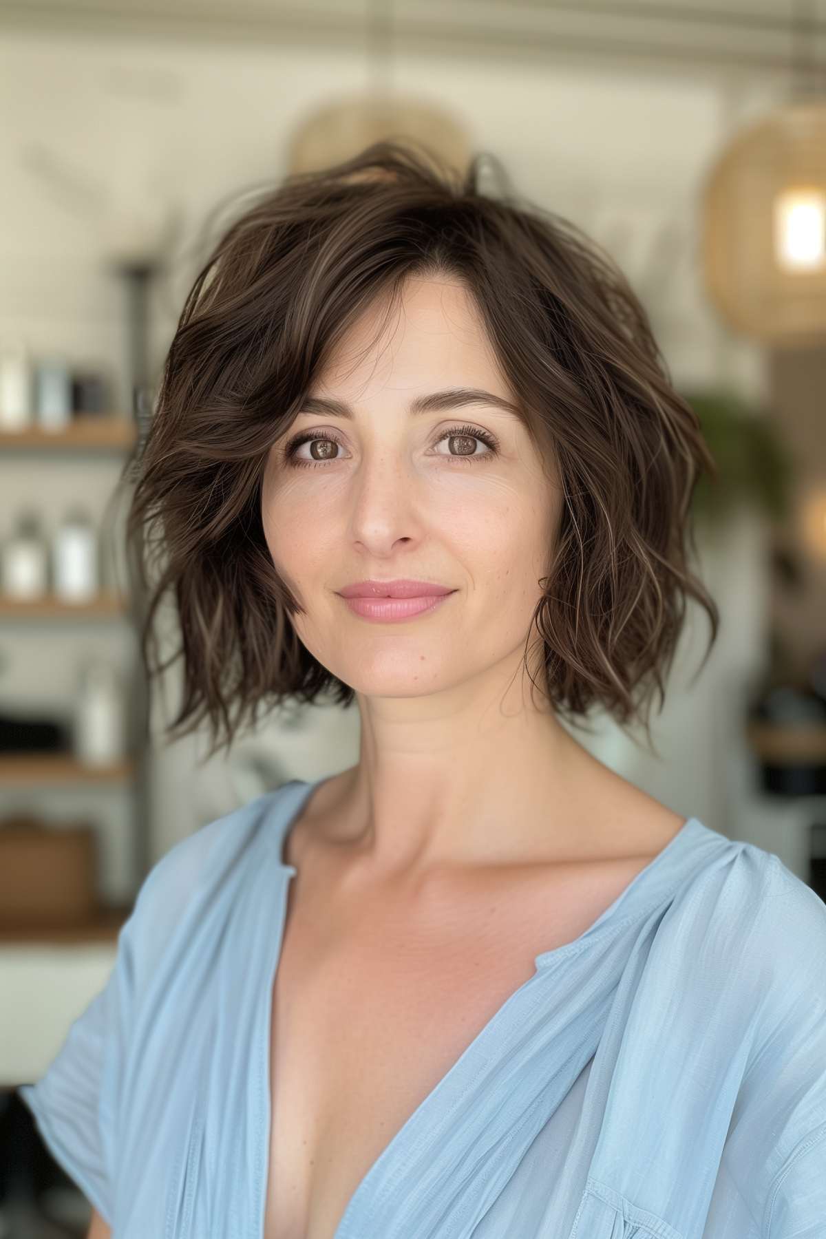 Messy textured bob hairstyle for thick hair