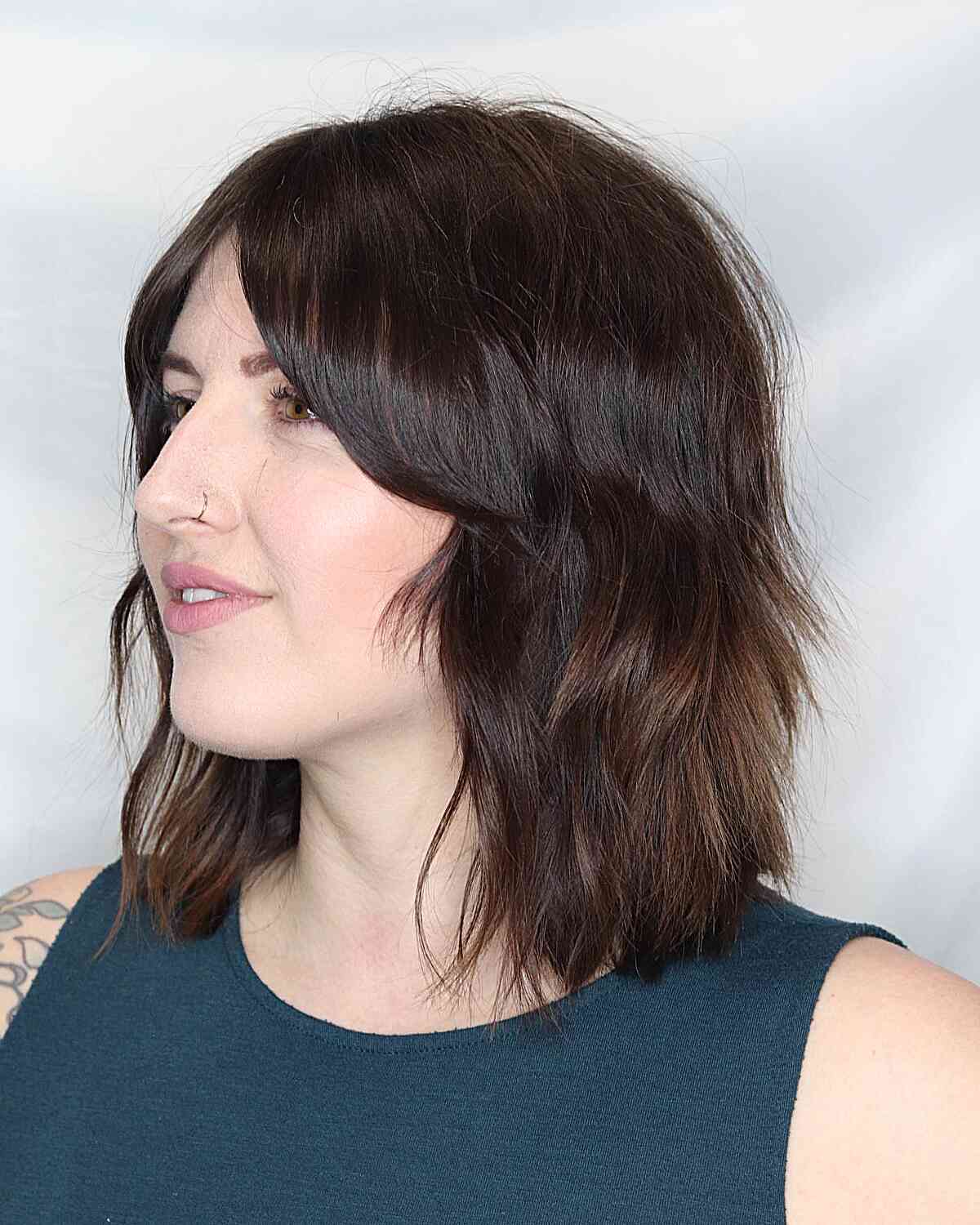 Messy Textured Shoulder-Length Bob for Round Face Shapes