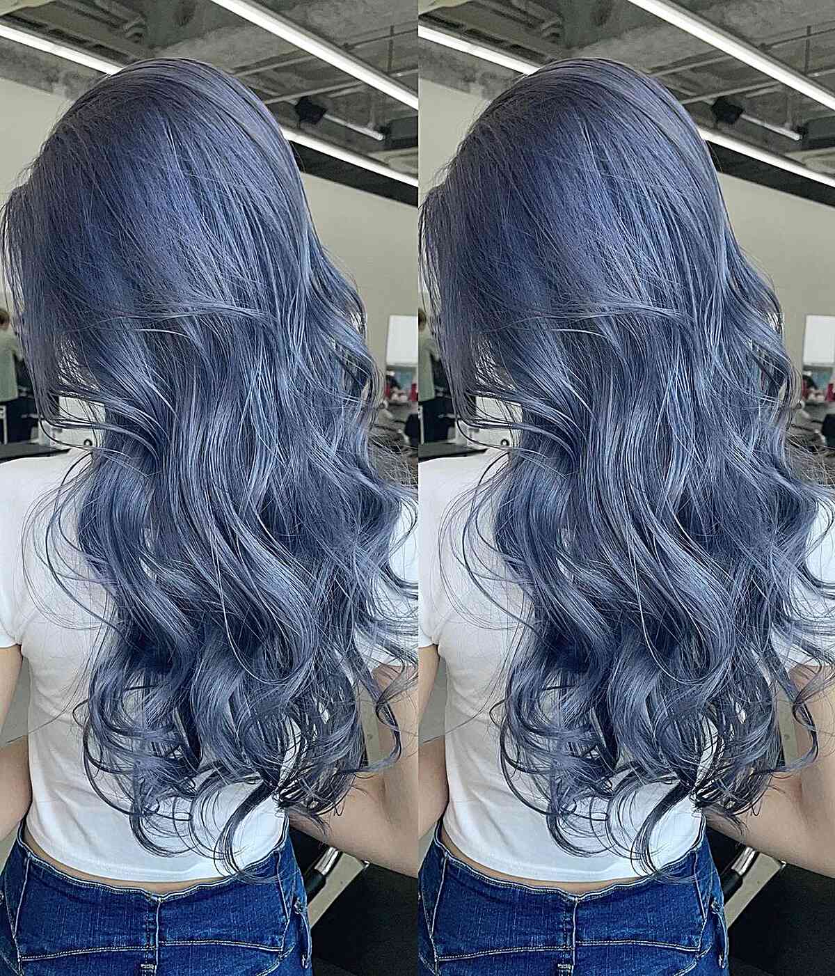 Metallic blue balayage hair
