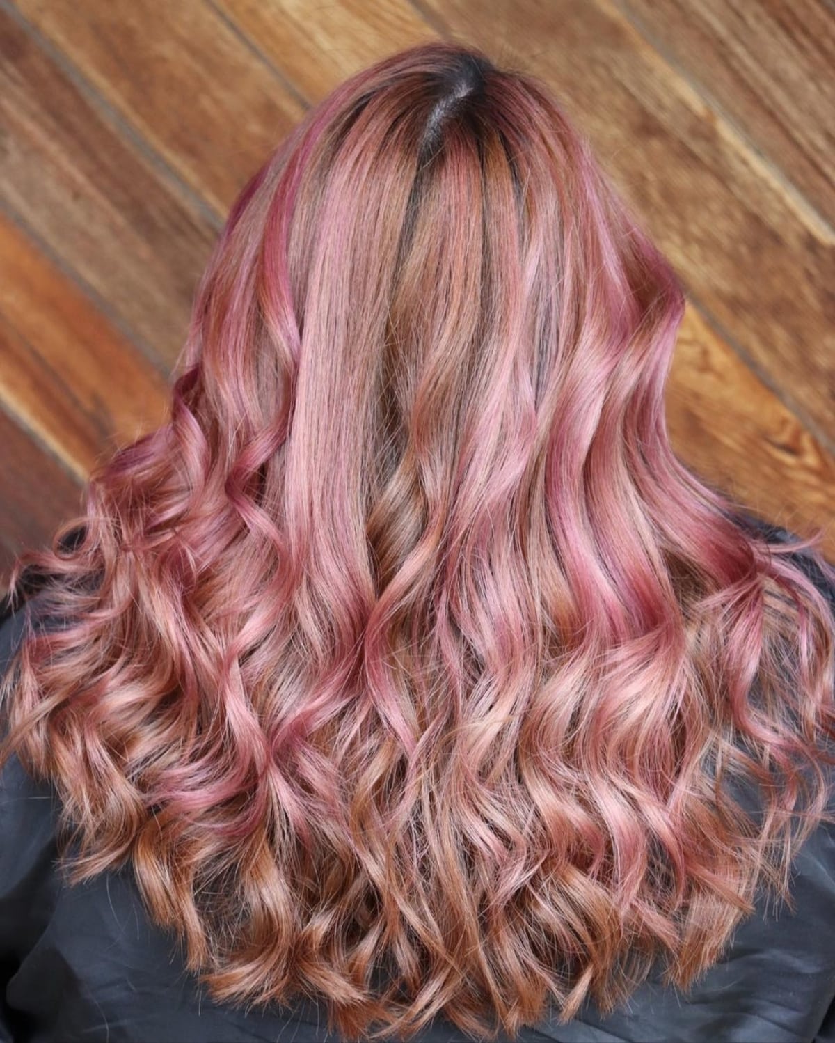 Metallic Rose Gold and Pink Hair Highlights