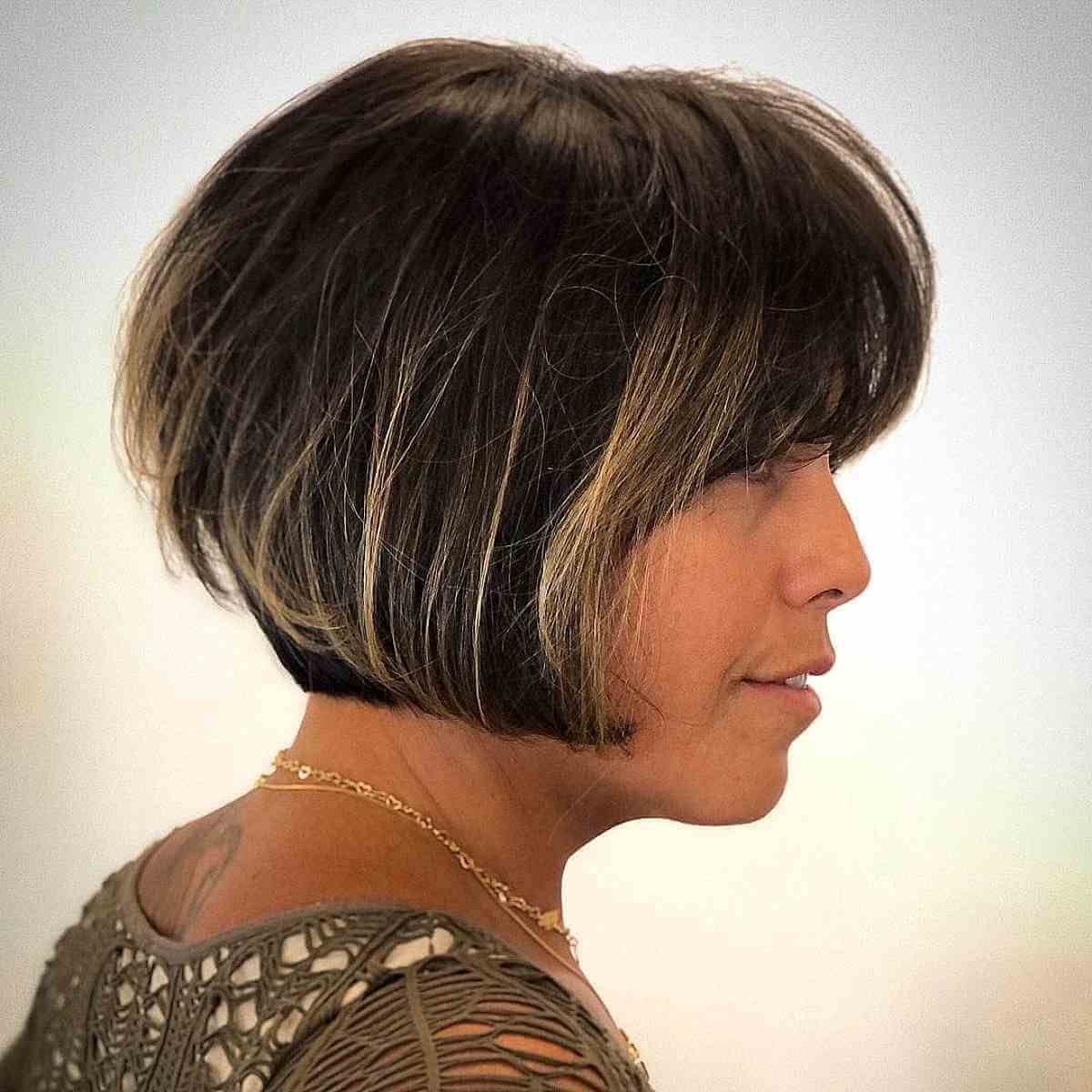 Micro Bob with Bangs and Wispy Layers for Ladies Over 40