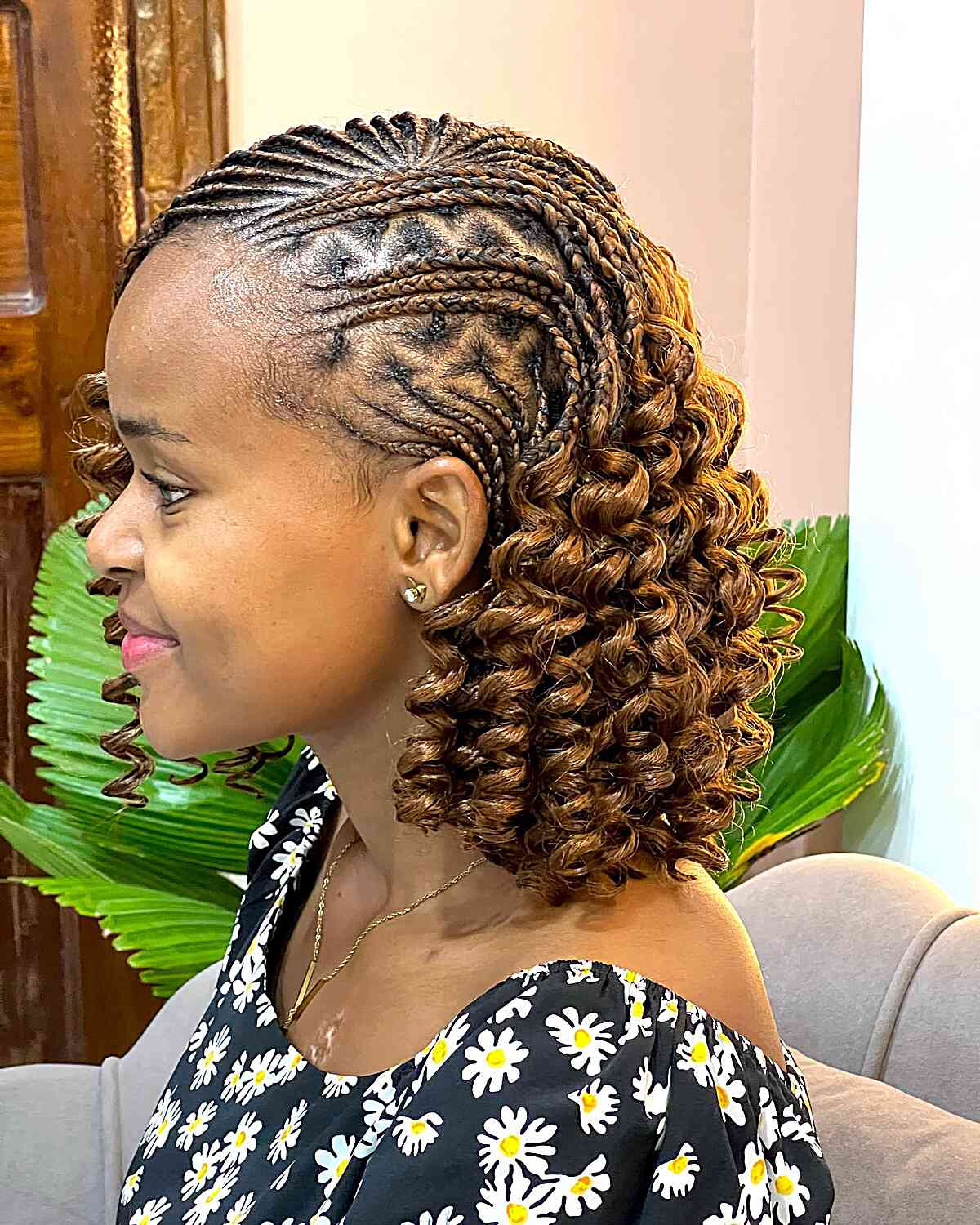 Shoulder-Length Micro Braided Bob with Curls and Zig-Zag Pattern