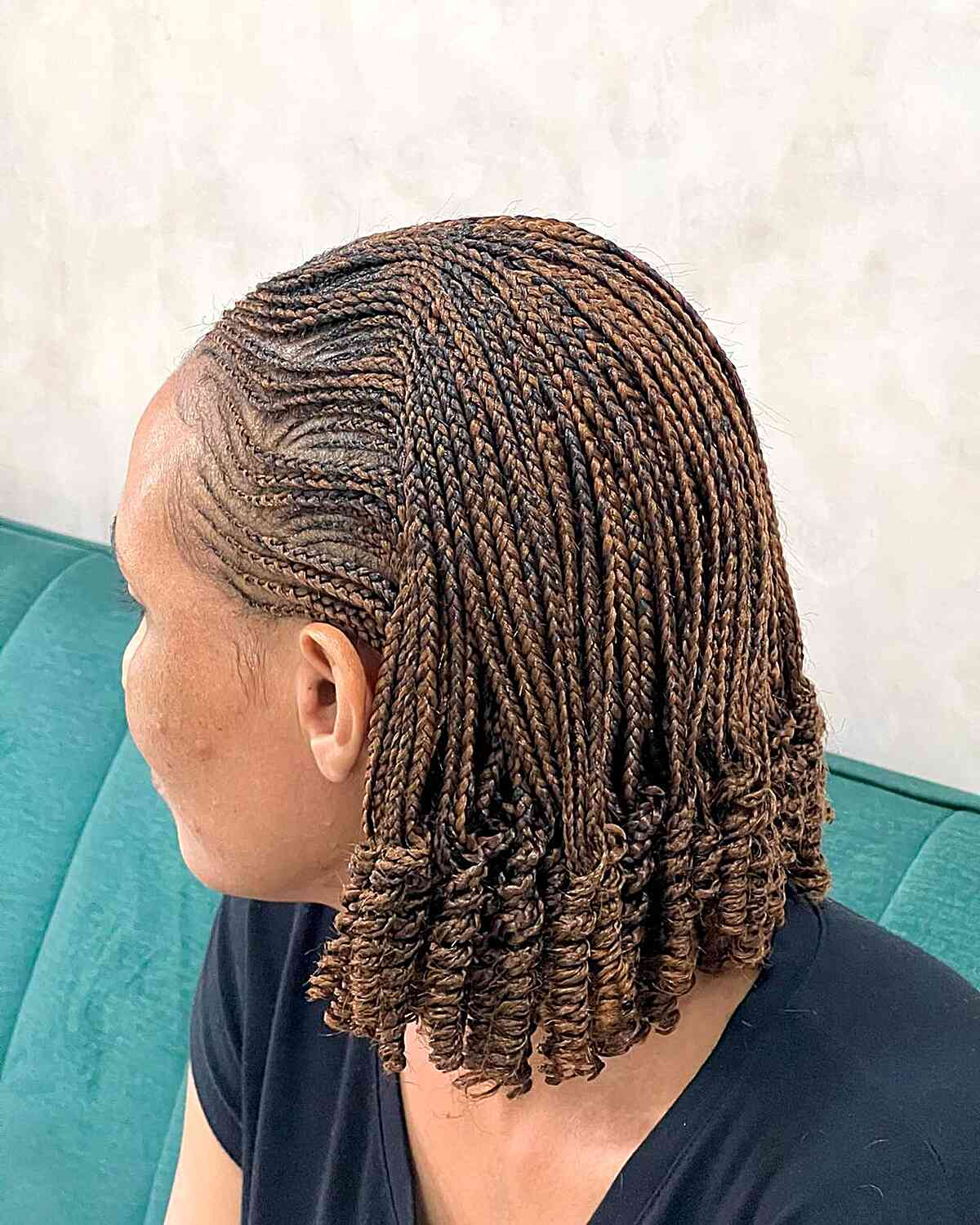 Neck-length Micro Braids with Spring Twists