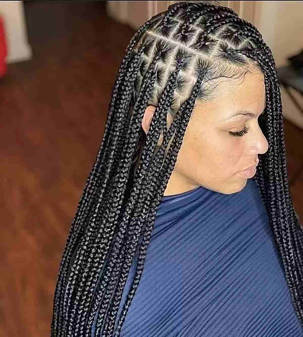 Long-Length Micro Knotless Braids with Square Shape Part