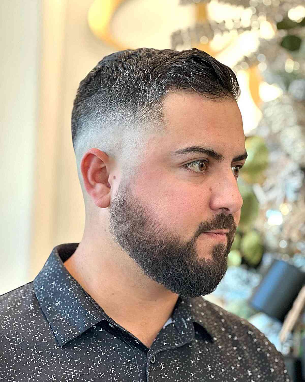 Mid Drop Fade for a Crew Cut on Fine-Haired Men with a Beard