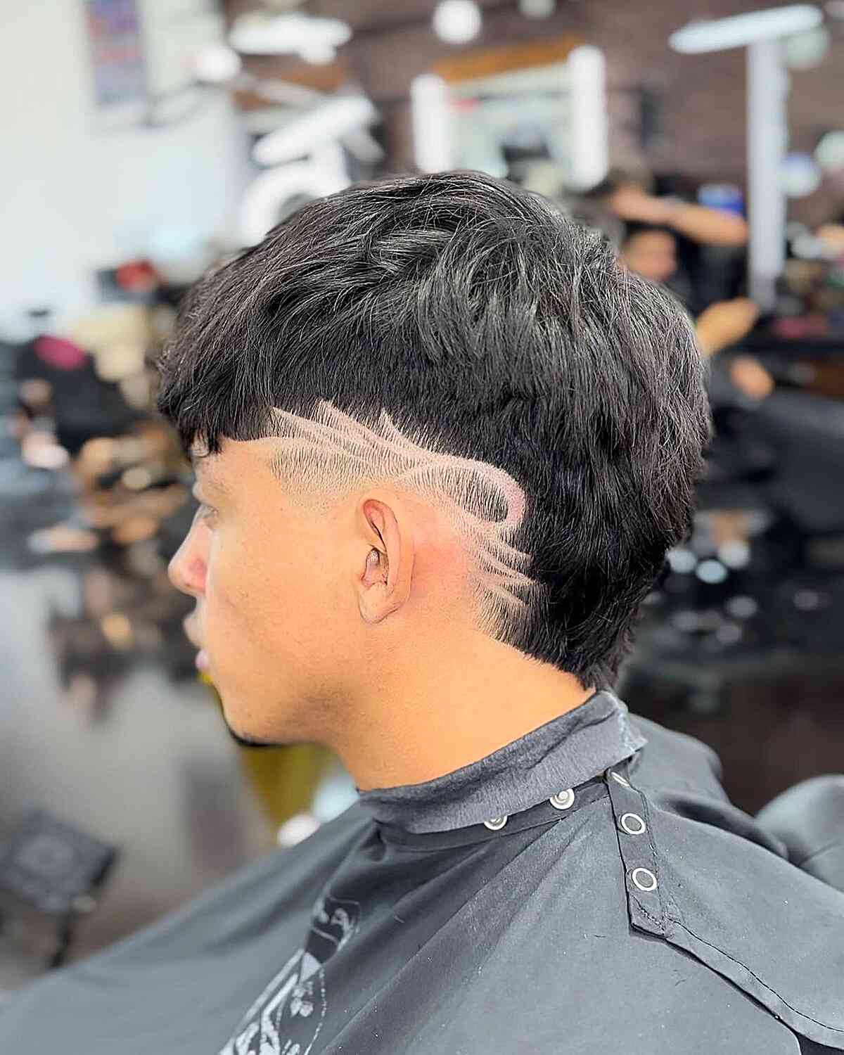 Mid Fade Haircut with Design for Men