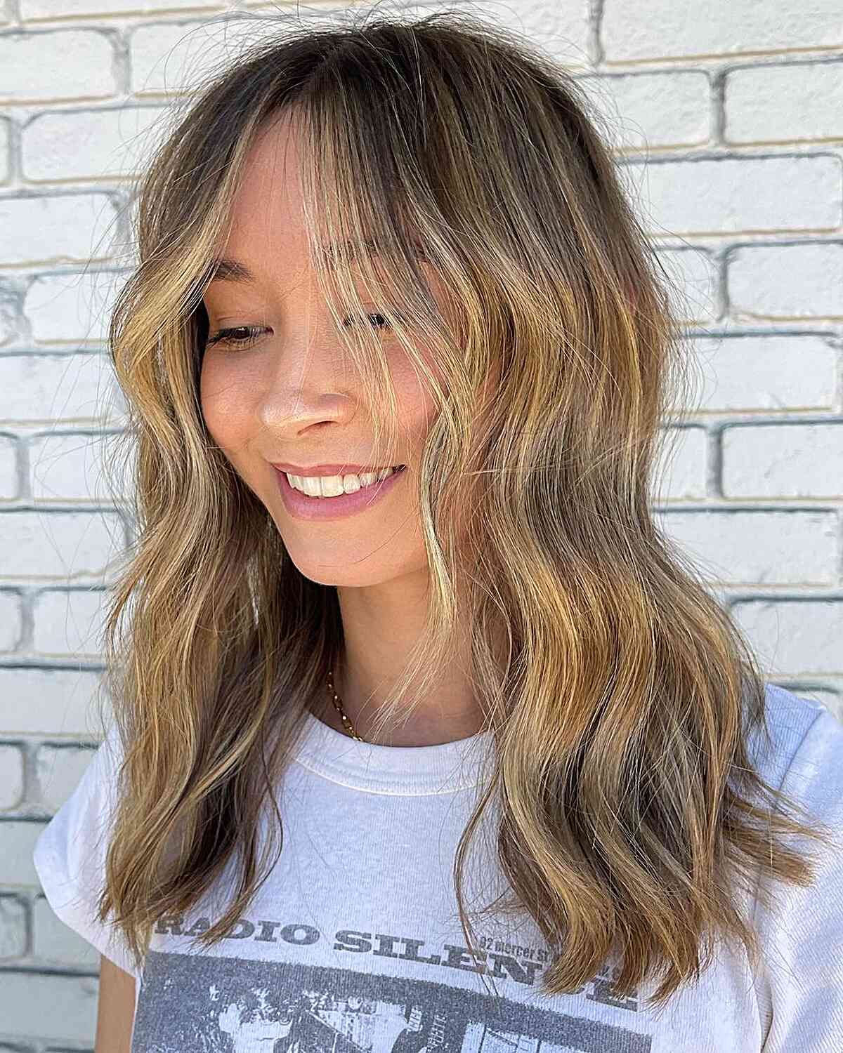 Mid Length Beach Wave Balayage for Oval Faces