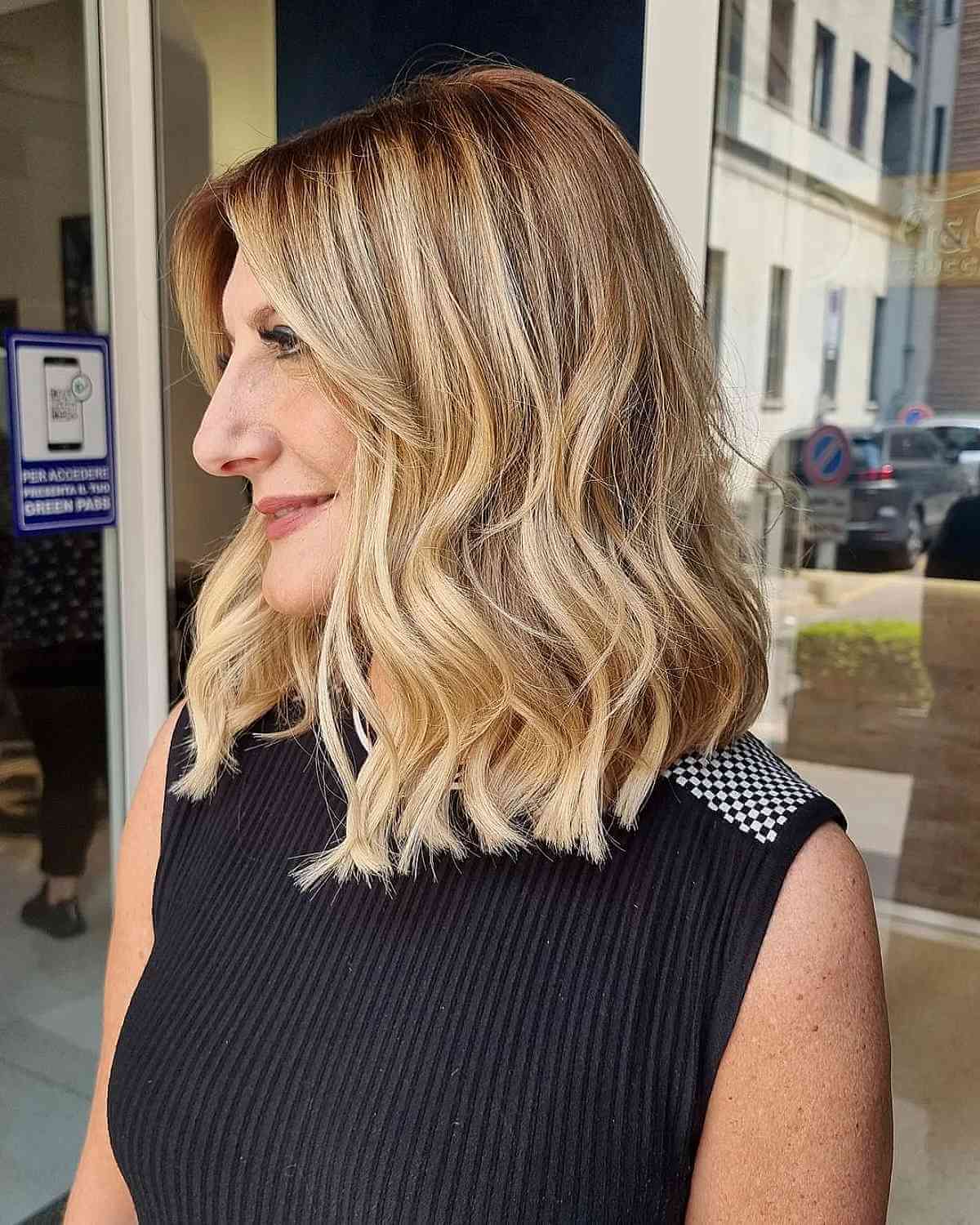 Mid-Length Beachy Blonde Waves for Women 50 and Over