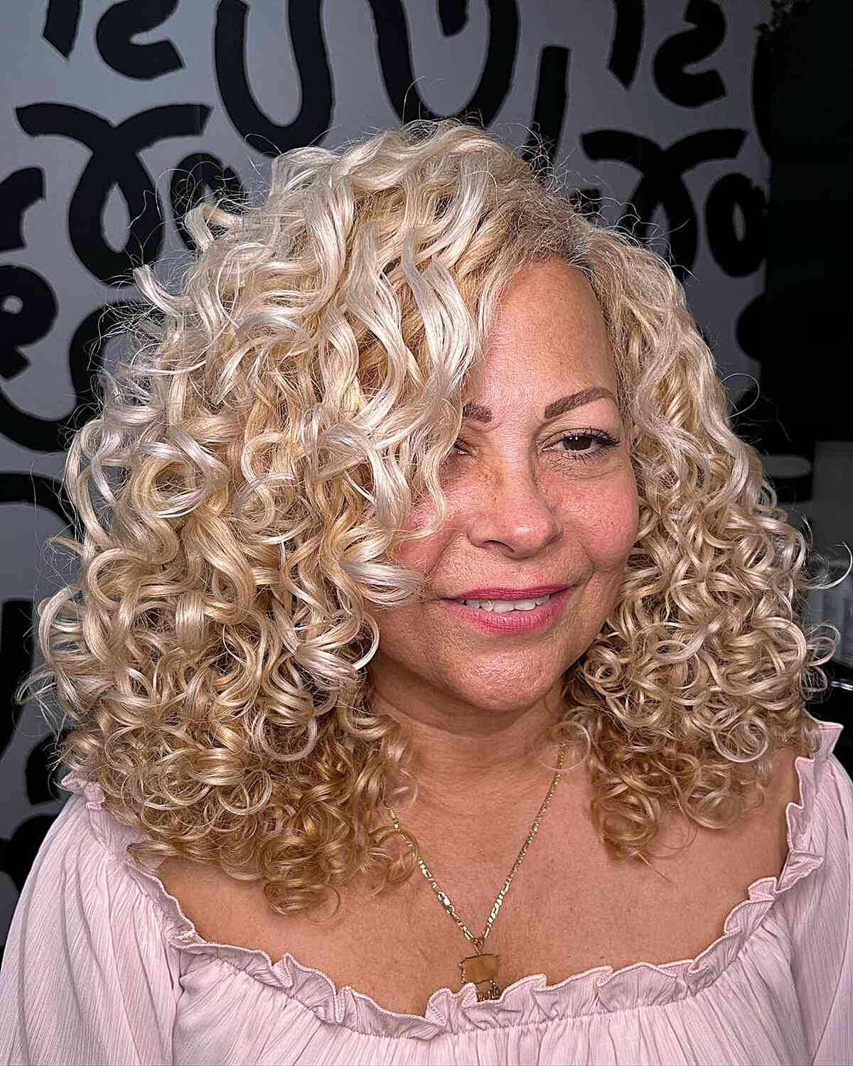 Mid-Length Beautiful Blonde Curls for Round Faces and women with thick hair