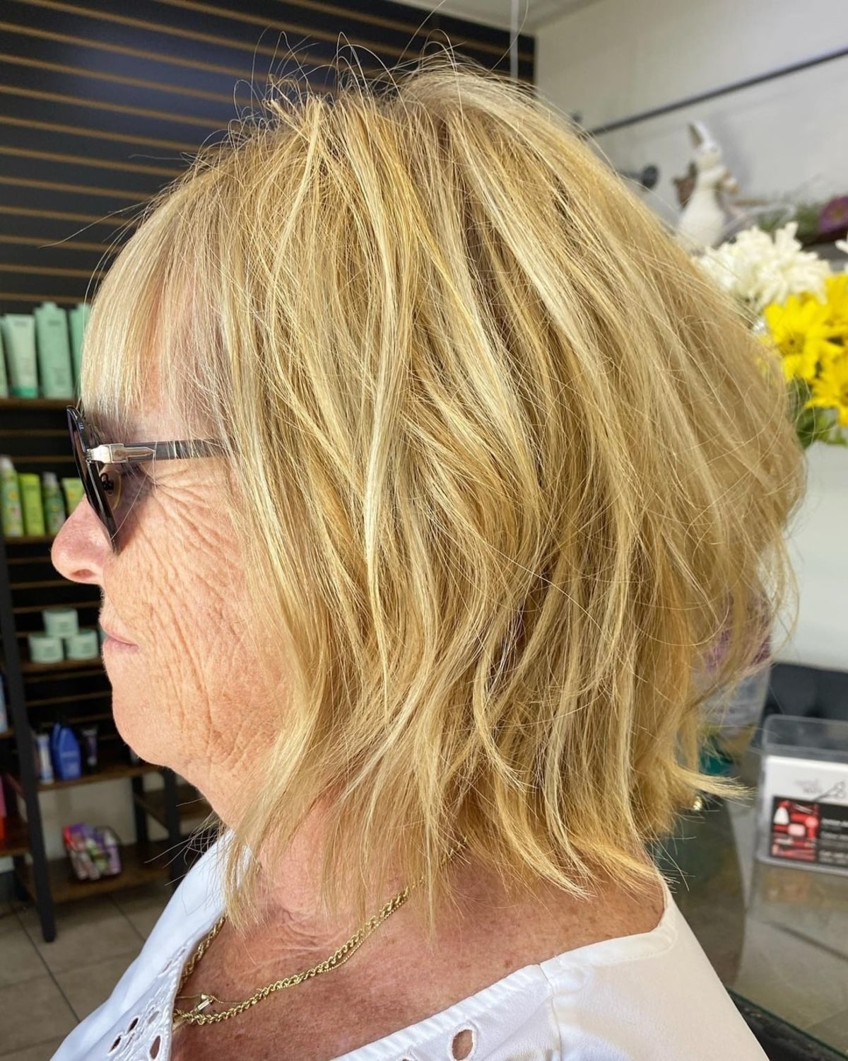 Mid-length bob with layers hairstyle for older women