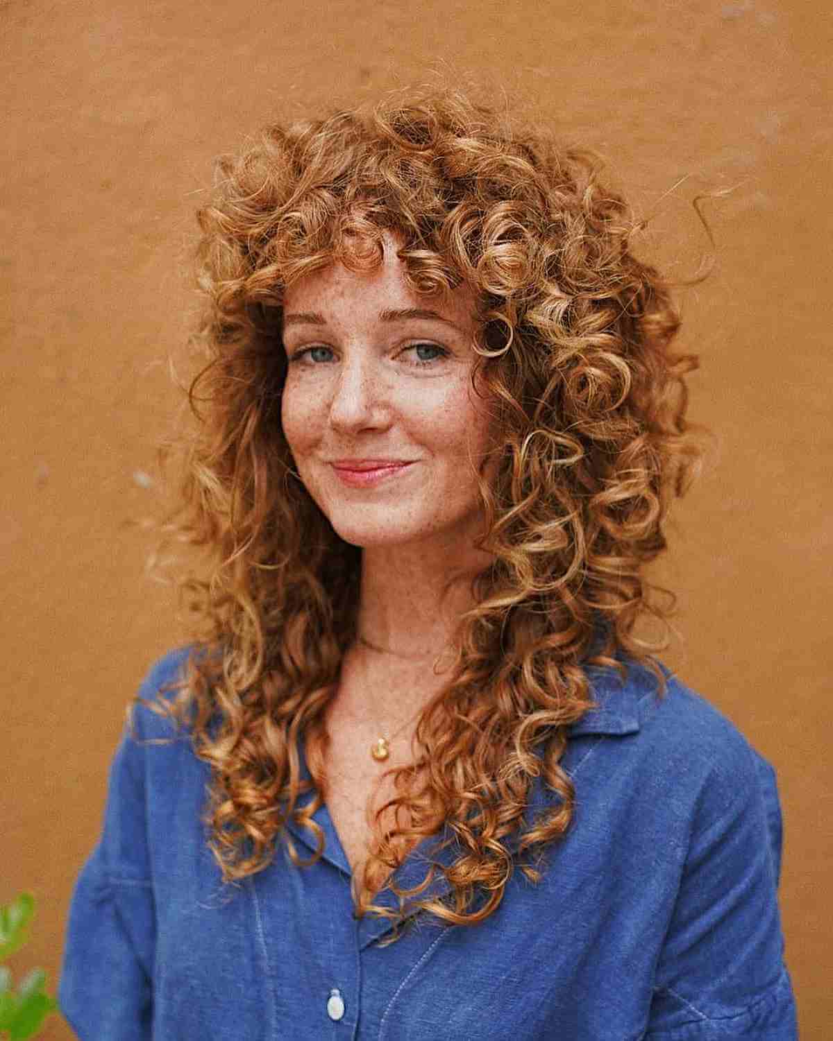 Mid-Length Copper Curls with Fringe