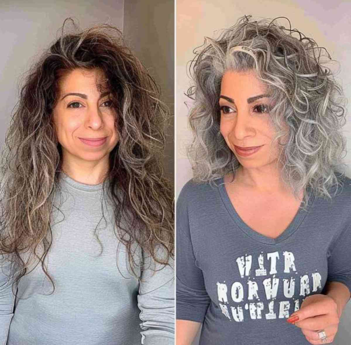 Mid-Length Curls with Grey Ombre