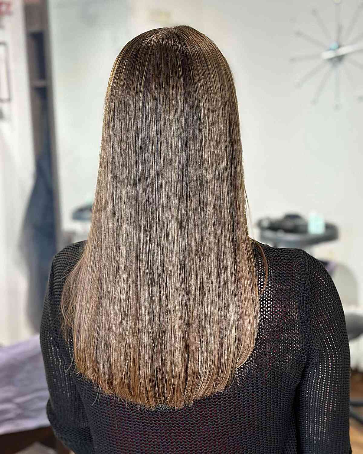 Mid-Length Dark Blonde Balayage U-Cut Straight Hair