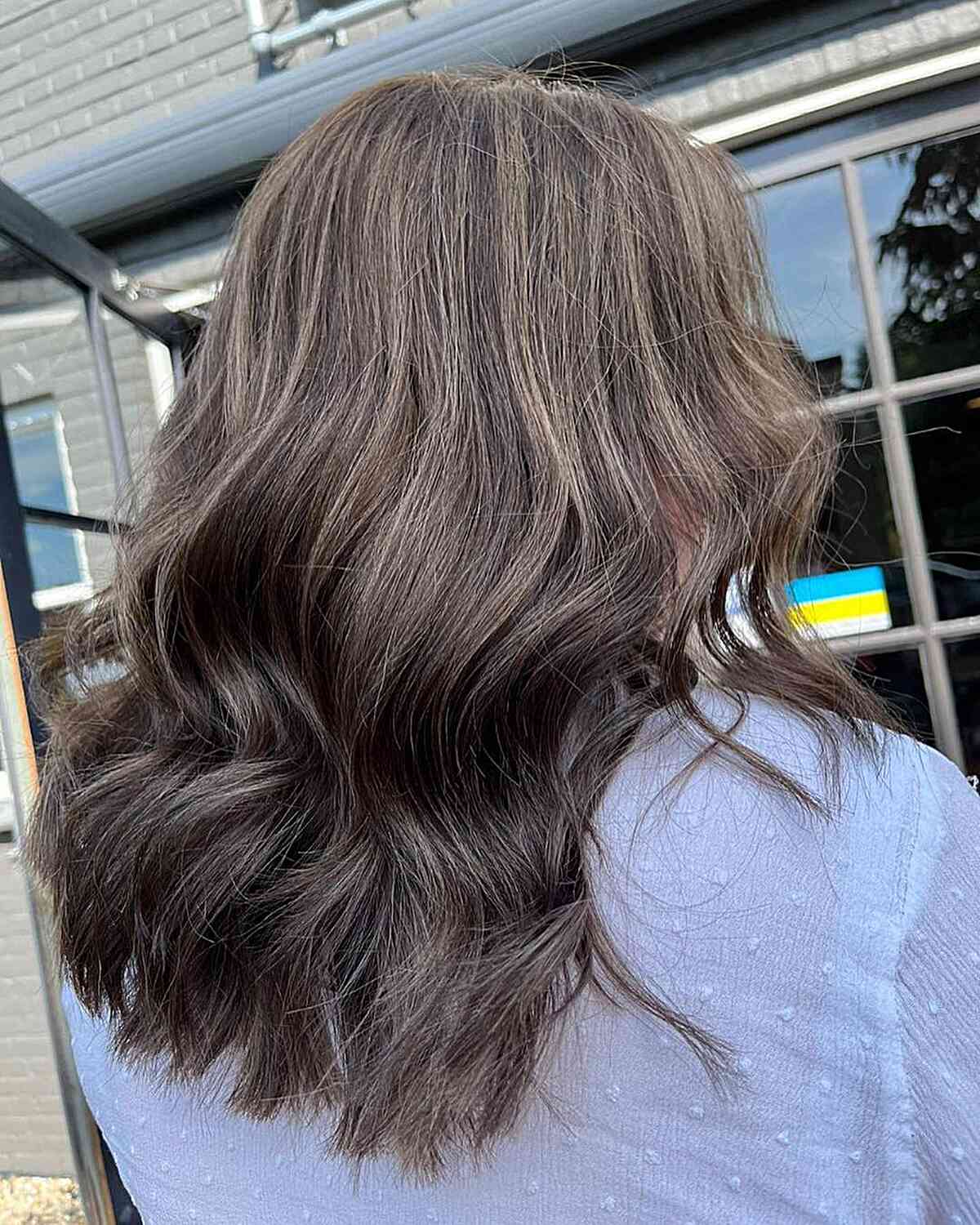 Mid-Length Dark Mushroom Brown Balayage Hair with Soft Highlights