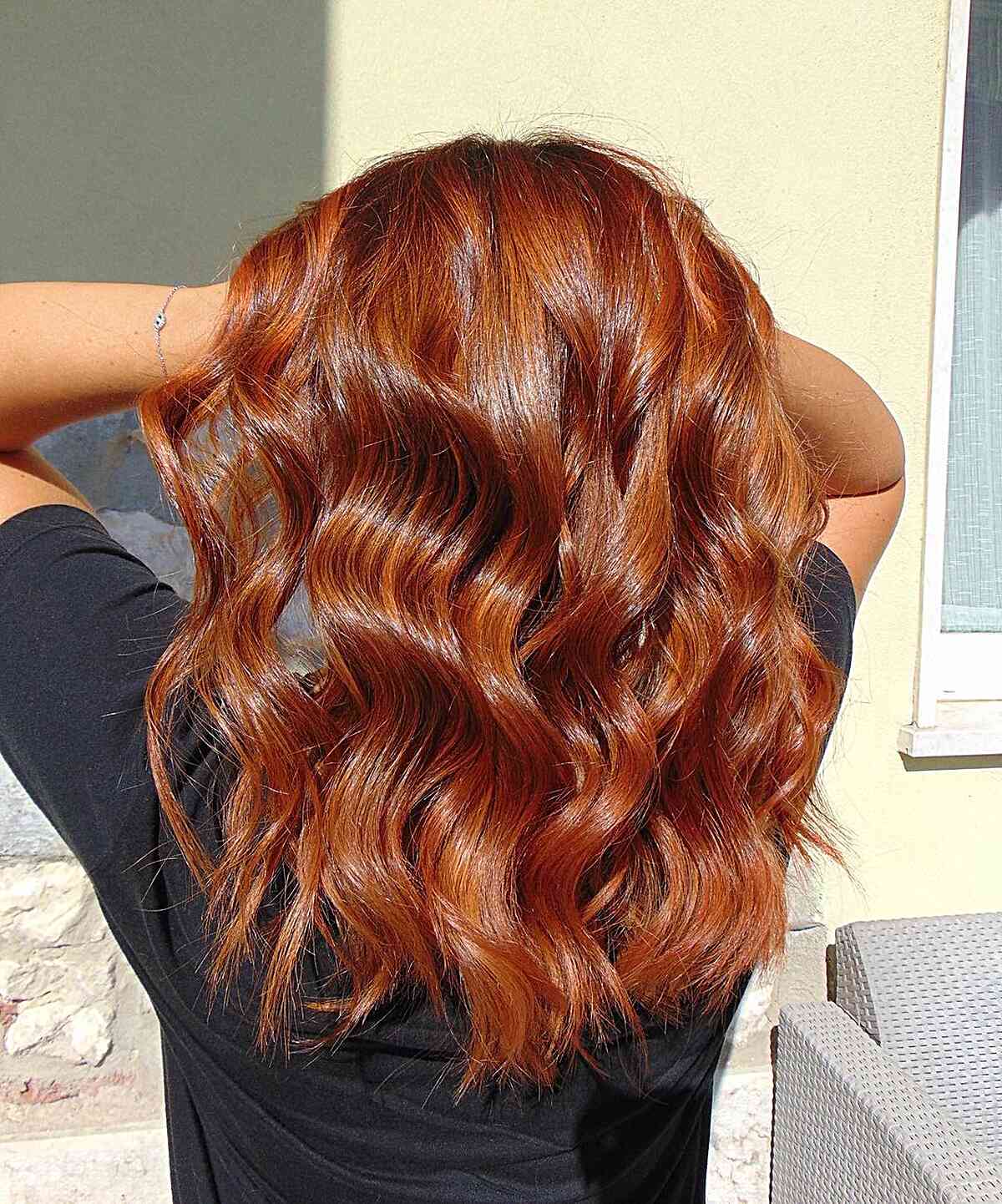 Mid-Length Hair with Full-Head Copper Highlights