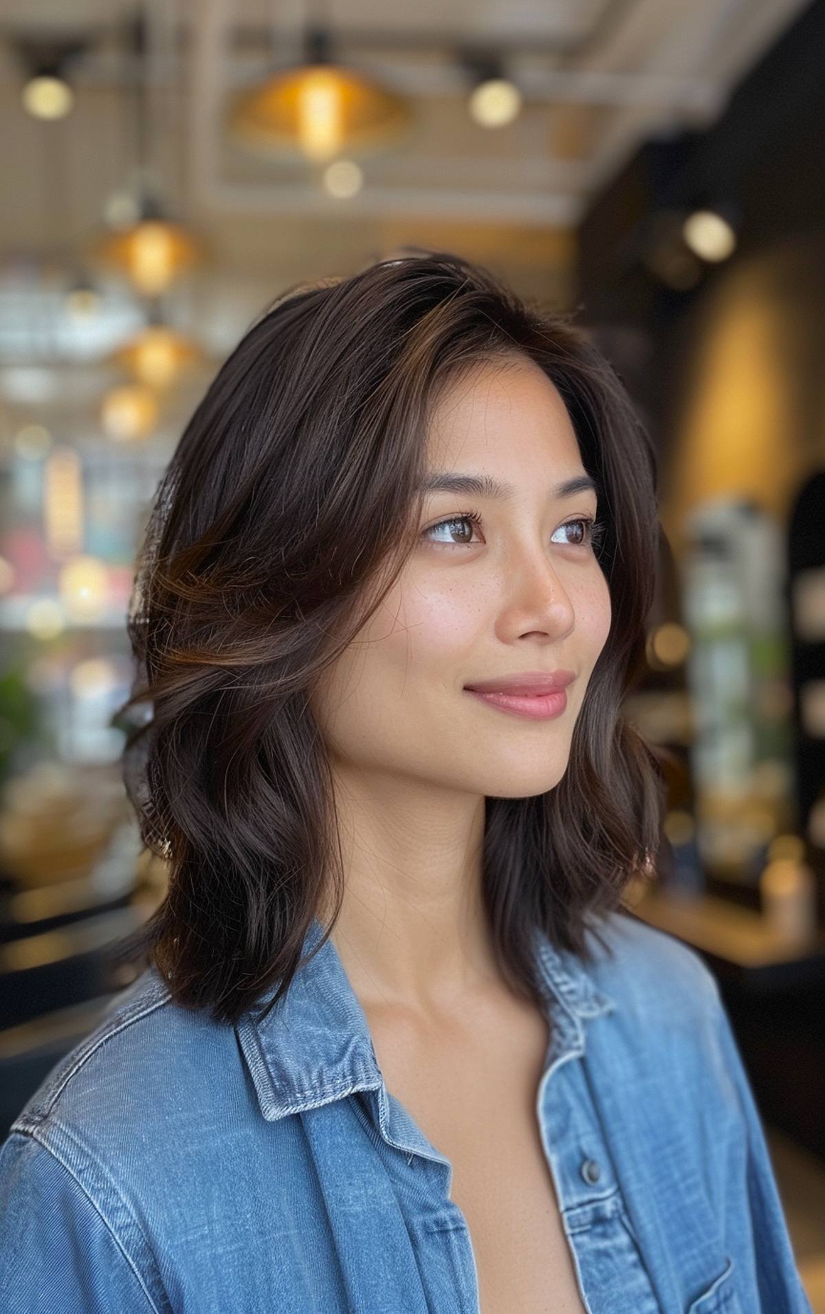 Mid-length layered bob for thick hair with soft texture