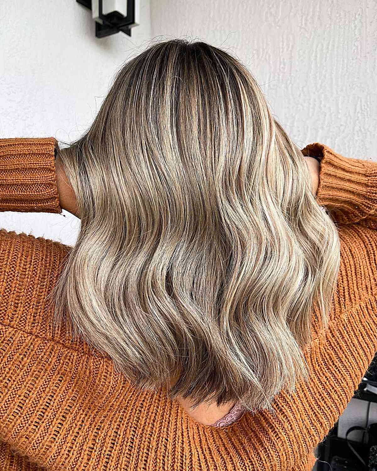 Mid-Length Light Brown Balayage Hair with Dark Roots
