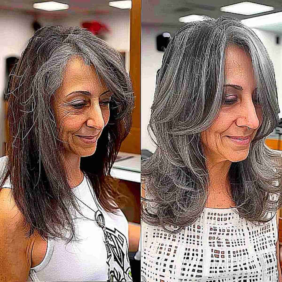 Mid-Length Silver Balayage for Women in their 50s