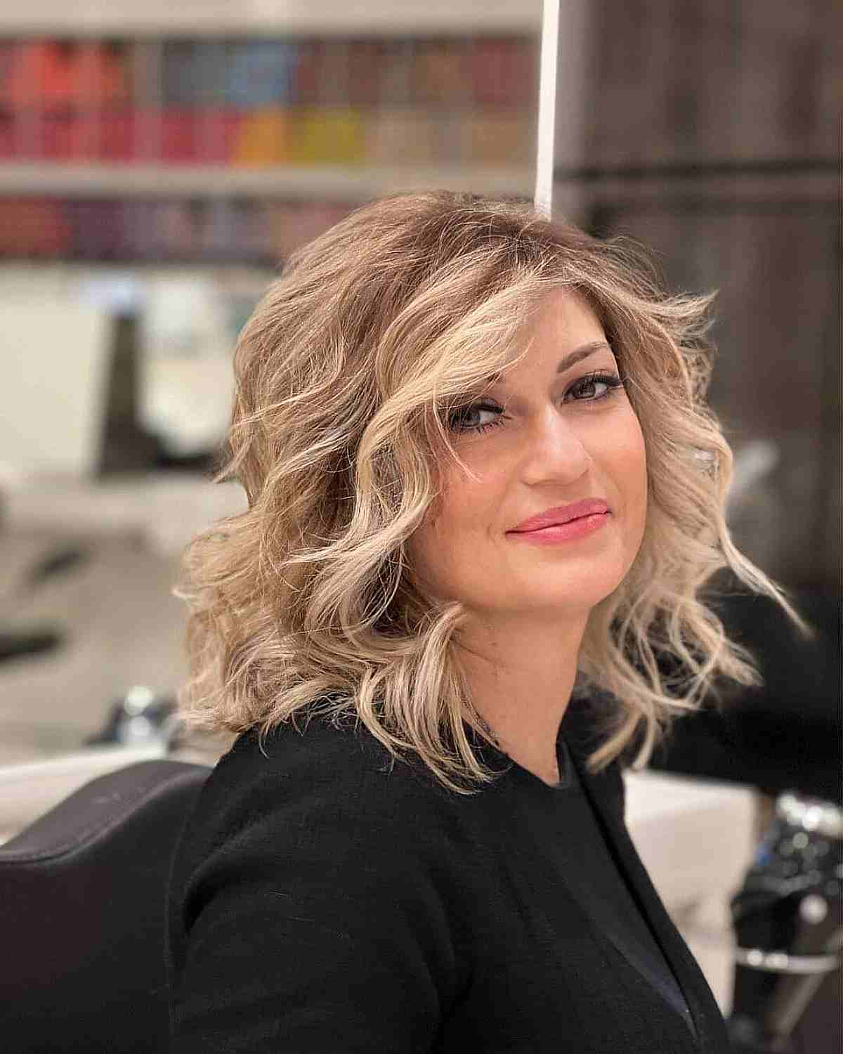 Mid-Length Sweeping Long Bob Style for Ladies in Their 50s