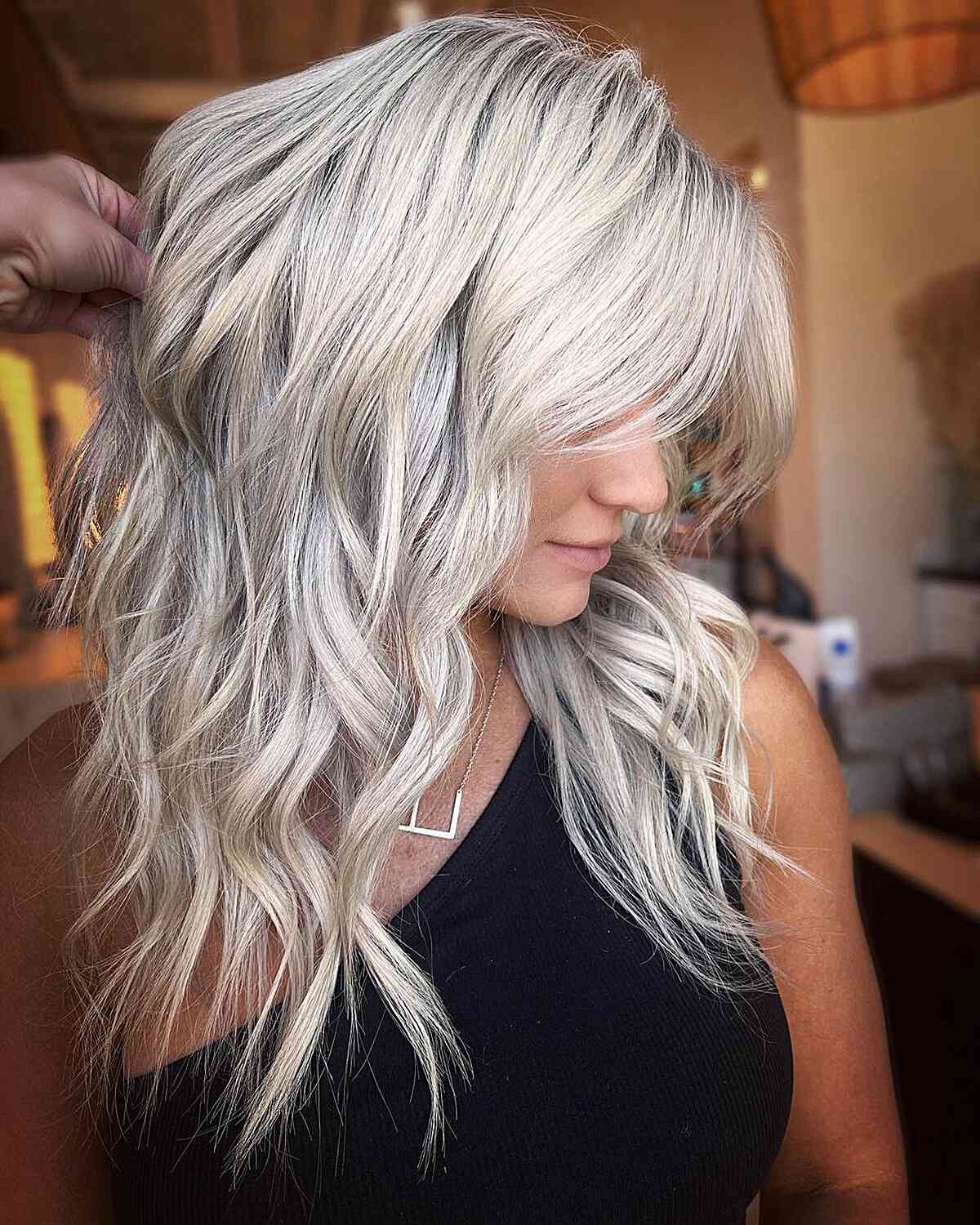 Mid-Length Waves for Ice White Blonde Hair