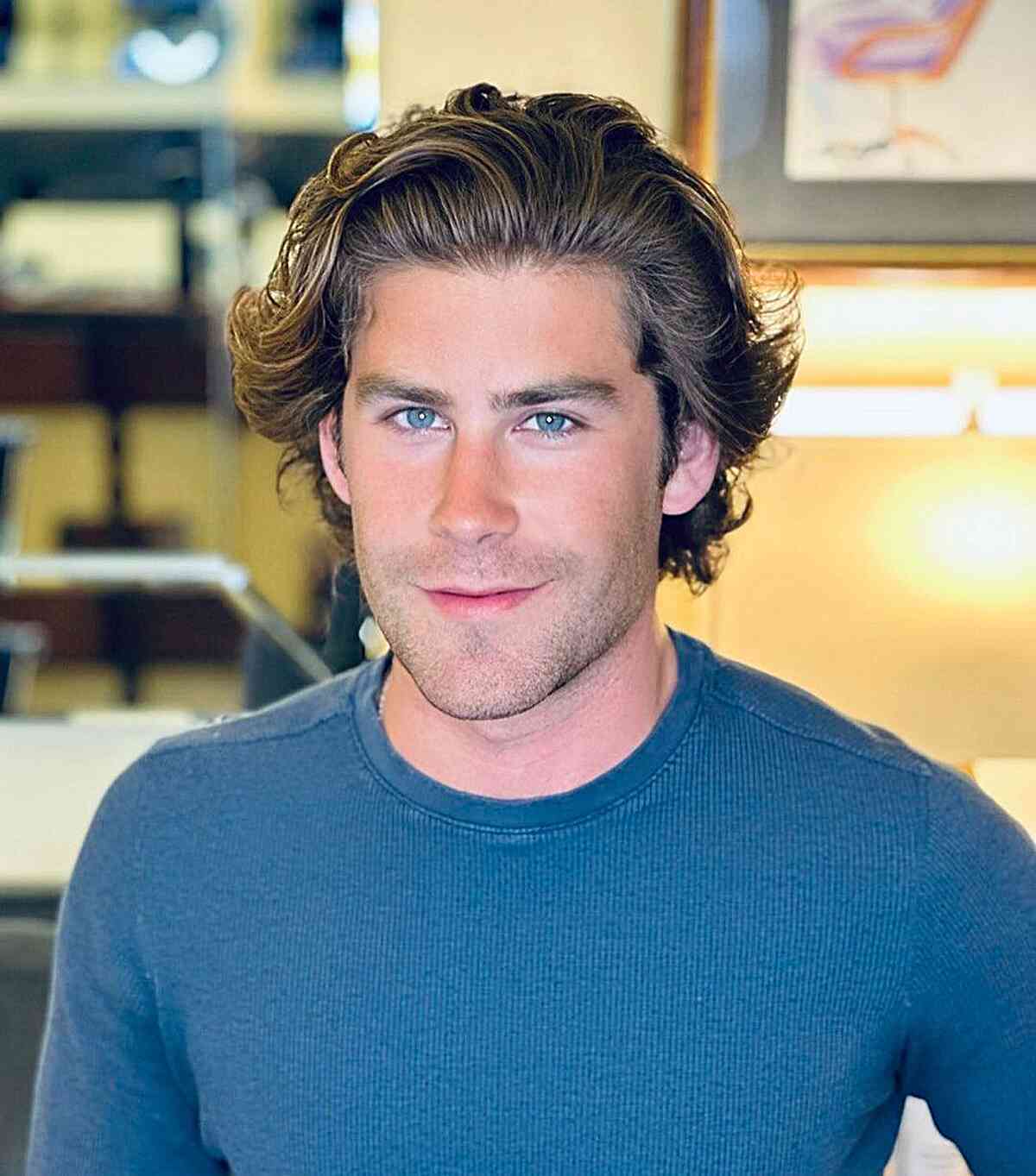 Mid-Length Wings Haircut with Surfers Waves for Guys