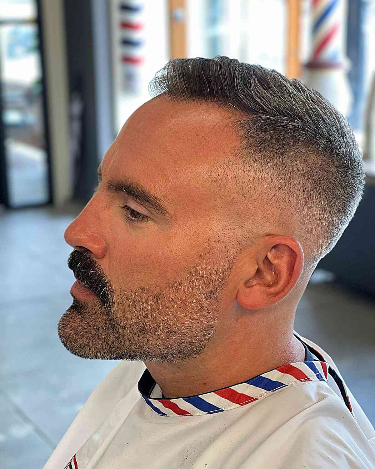 Mid-Skin Fade Combed Forward for Guys Over 40