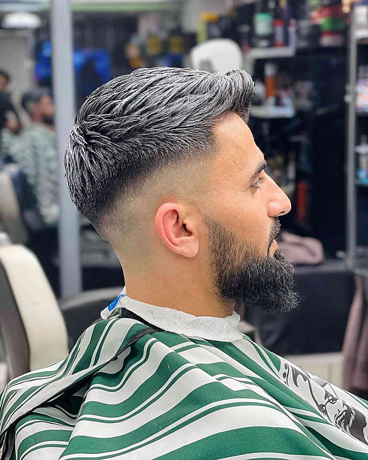 Mid Skin Fade Gray Hair with Textured Style for Thick-Haired Men