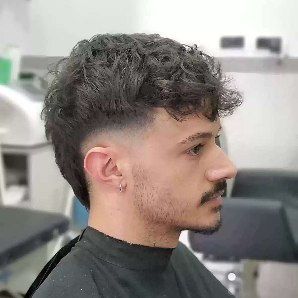 Mid Taper Fade Mullet with Textured Top and Bangs on Guys