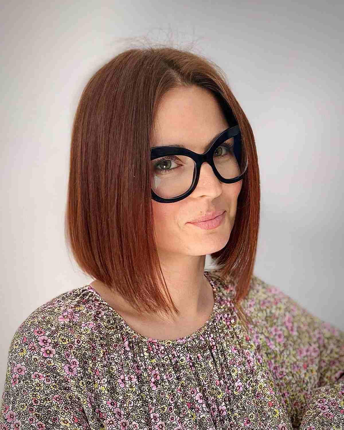 Middle-Part Bob for Women with Glasses