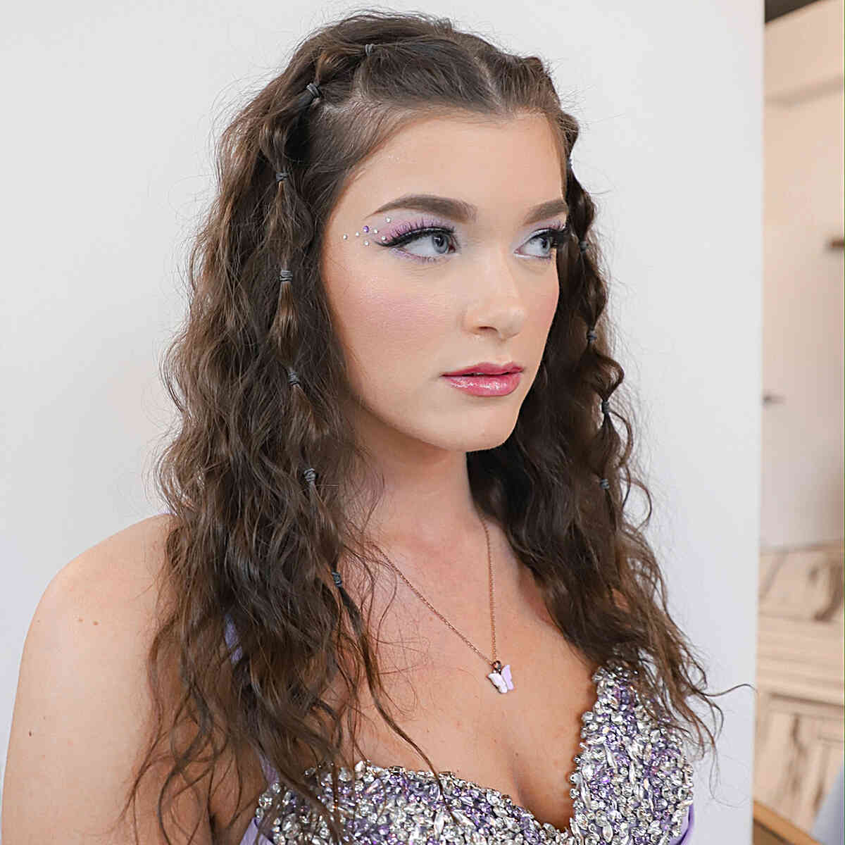 Middle Part Bubble Braids with Beach Waves on Long Hair for Thin-Haired Women