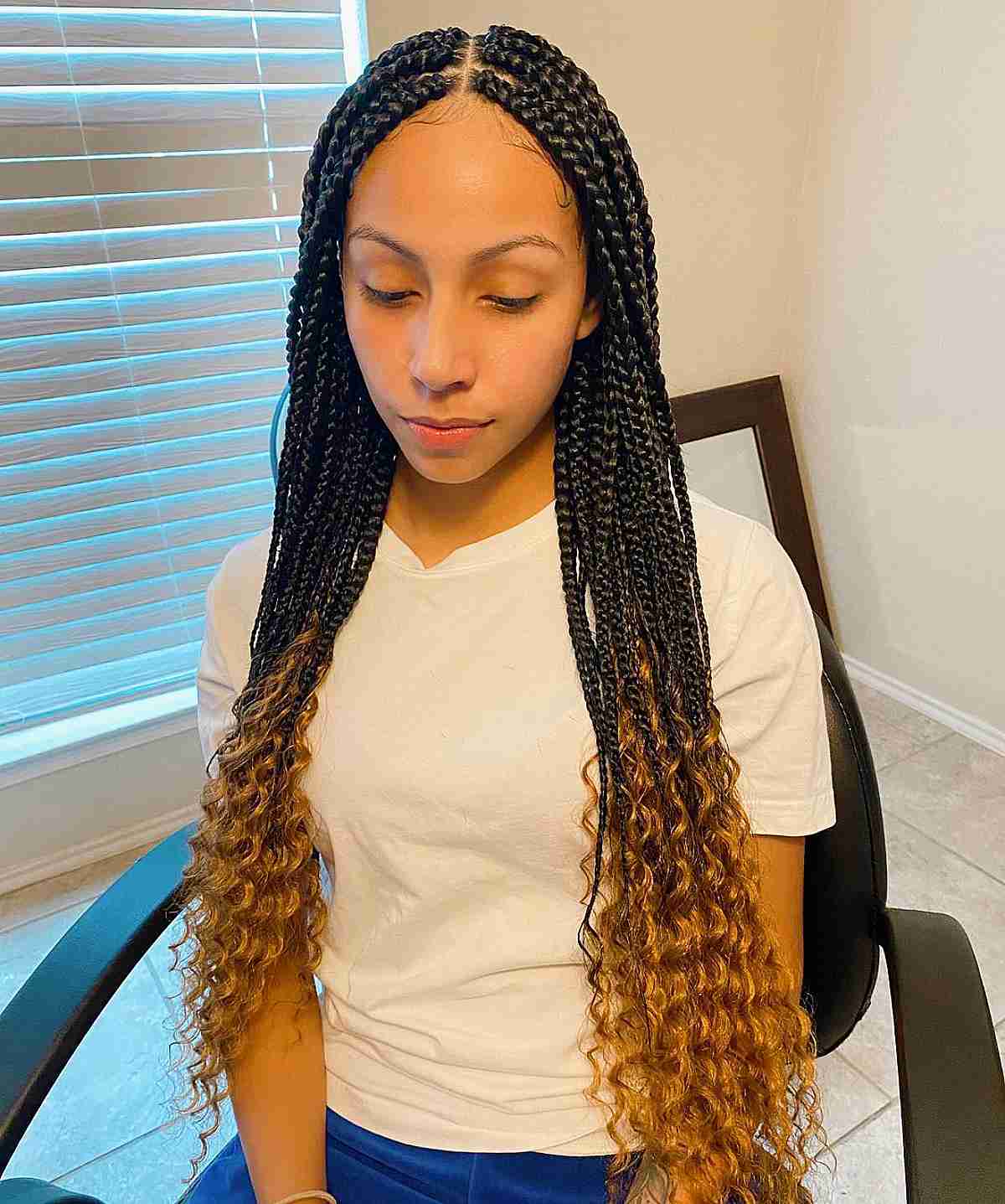 Middle Part Goddess Box Braids with Curly Ends