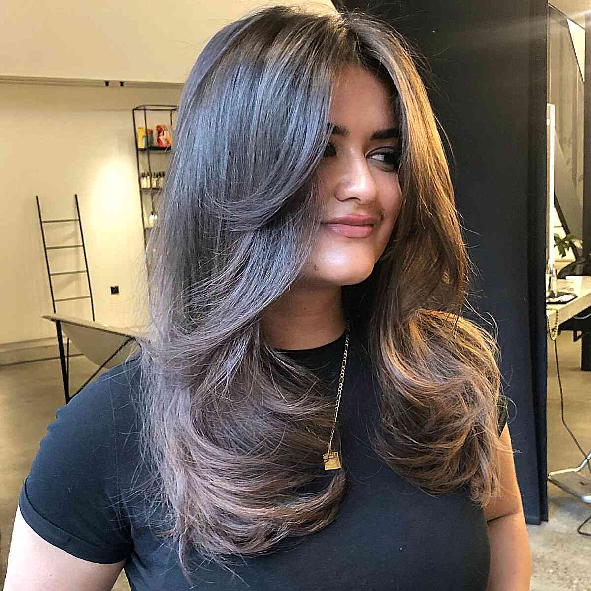 Mid-Length Middle Part Hair with Butterfly Cut