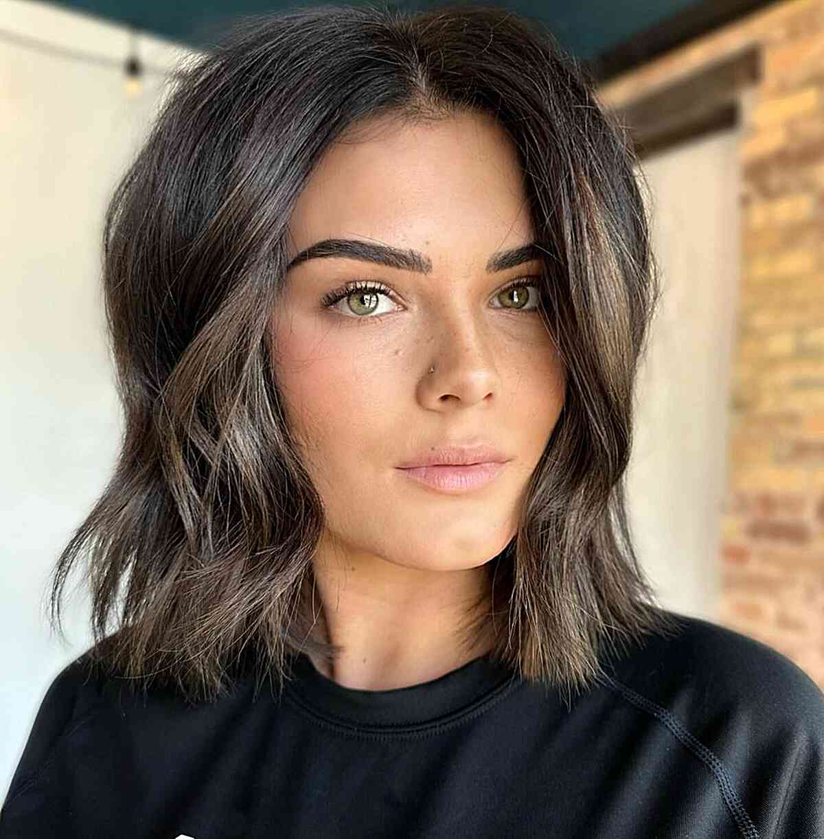 Middle Parted and Blunt Cut Bob with Cool Tones