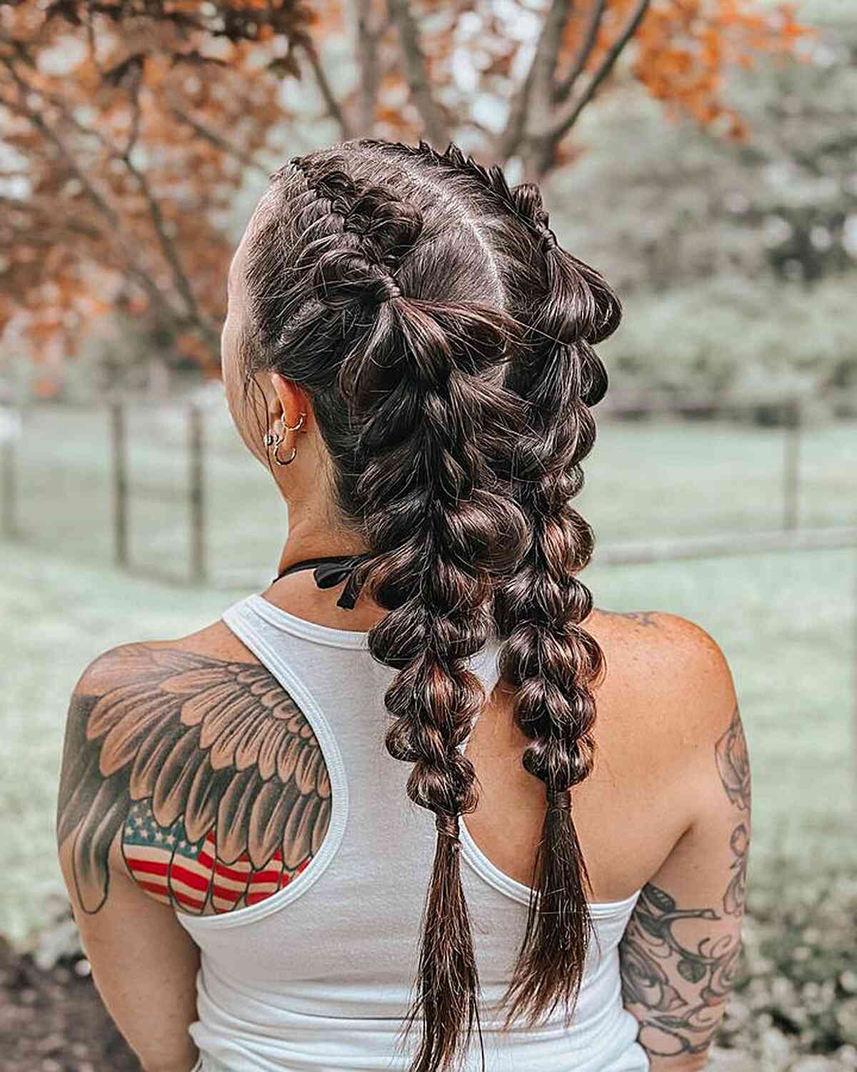 Middle-Parted Double Pigtail Braids for Mid Back-Length Hair