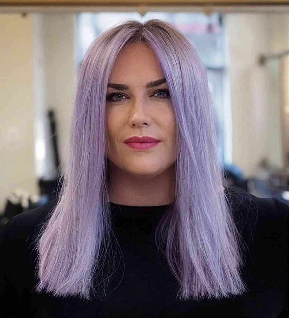 Middle-Parted Lilac Straight Hair