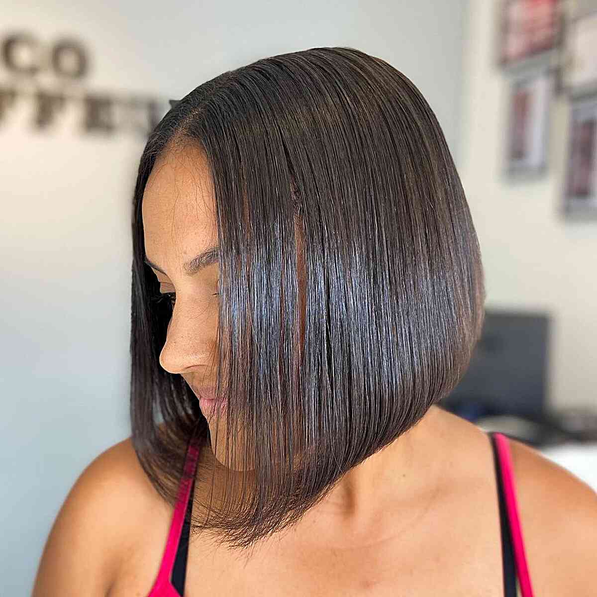 Middle Parted Neck-Length Blunt Cut Bob for Fine Hair