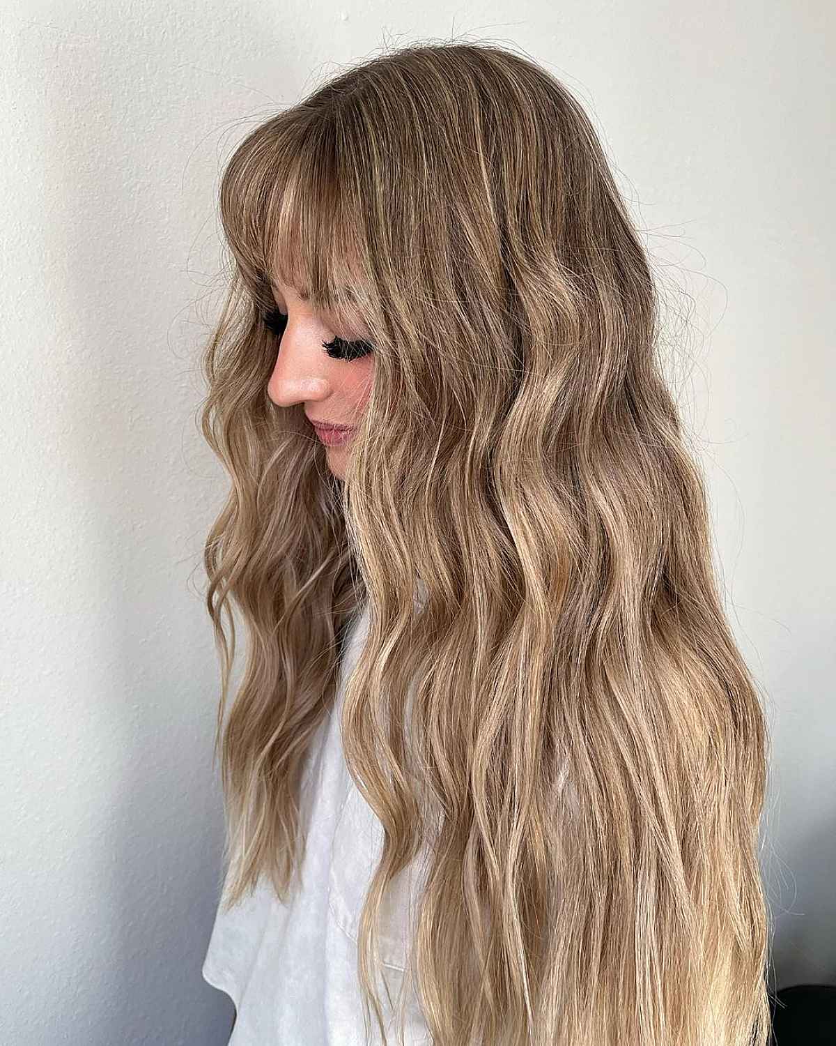 Middle Parted Wispy Bangs on Long Wavy Hair