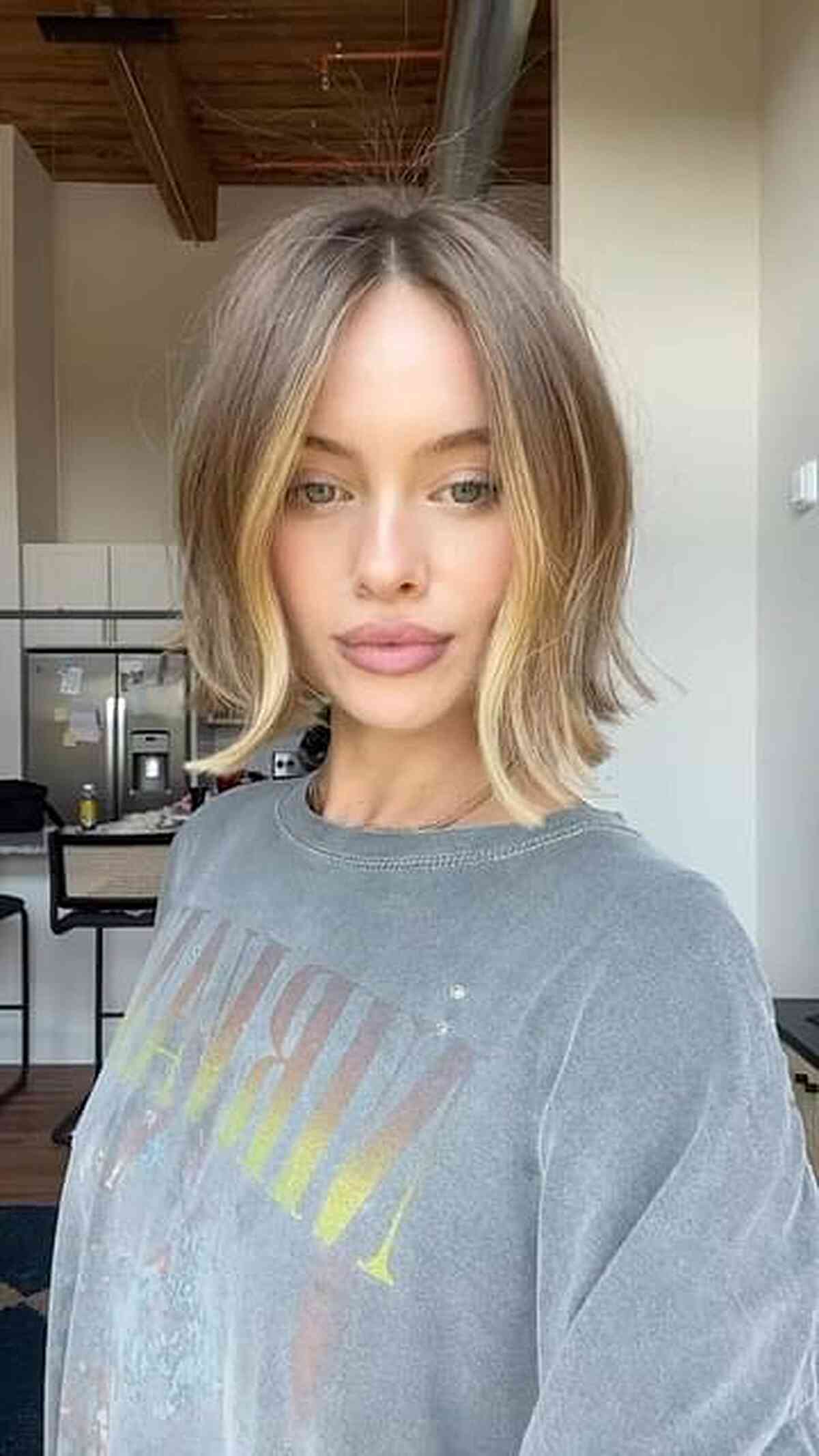 Midi Cut Blunt Bob with a Middle Part