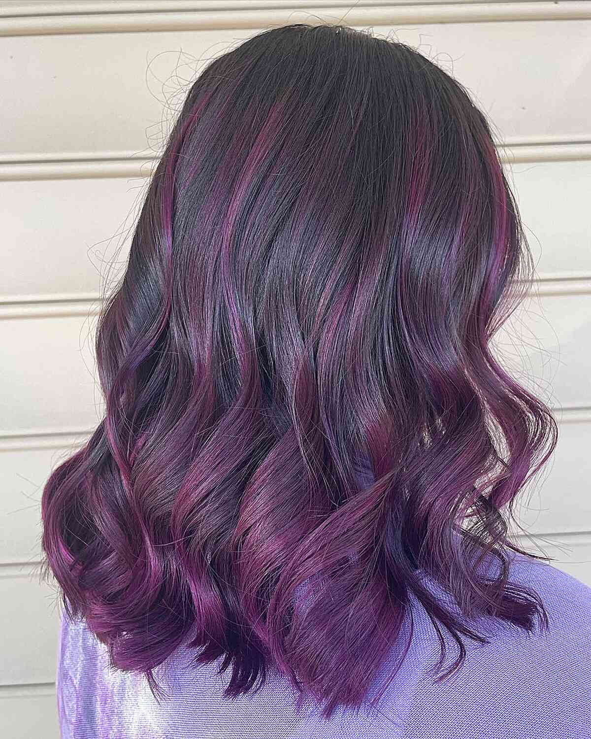 Midnight Eggplant Purple Hair Highlights for Shoulder-Length Cut