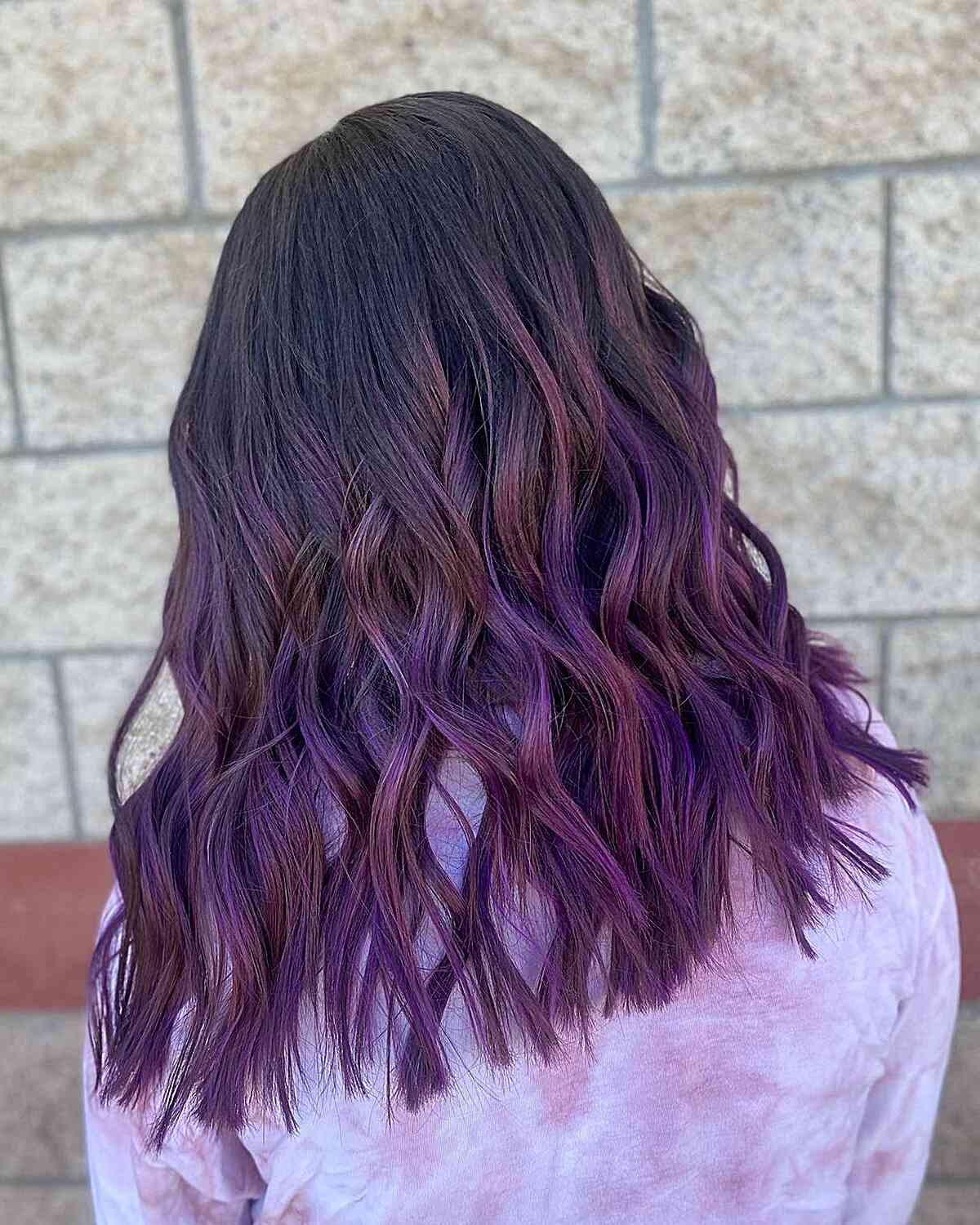 Midnight Purple Balayage Ombre on Mid-Length Dark Hair