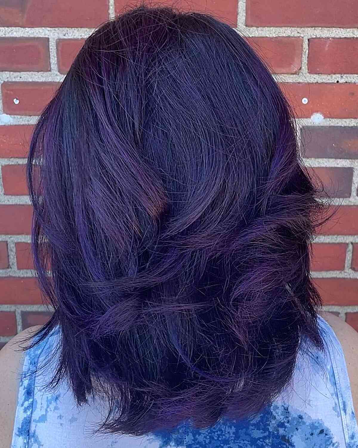 Mid-Length Midnight Purple Violet Hair with Tousled Layers