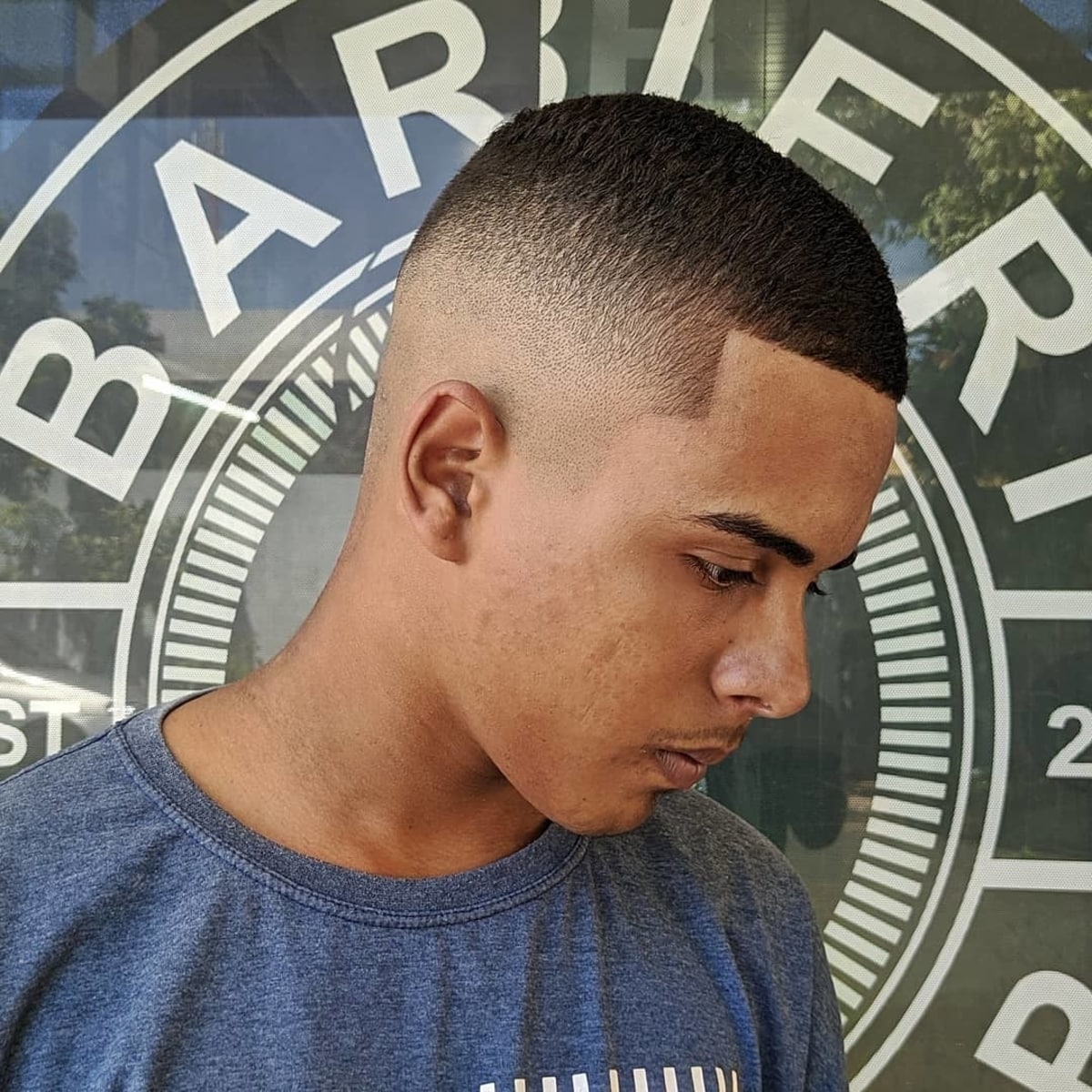 Military burr haircut with Faded Sides