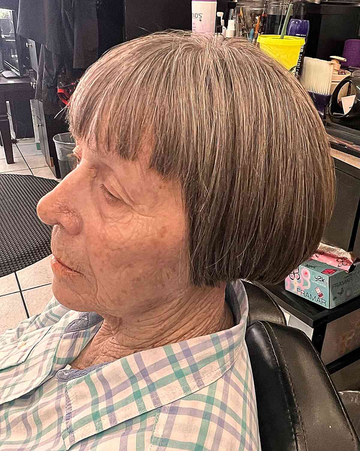Mini Bob Cut with Blunt Bangs for Ladies in Their 70s