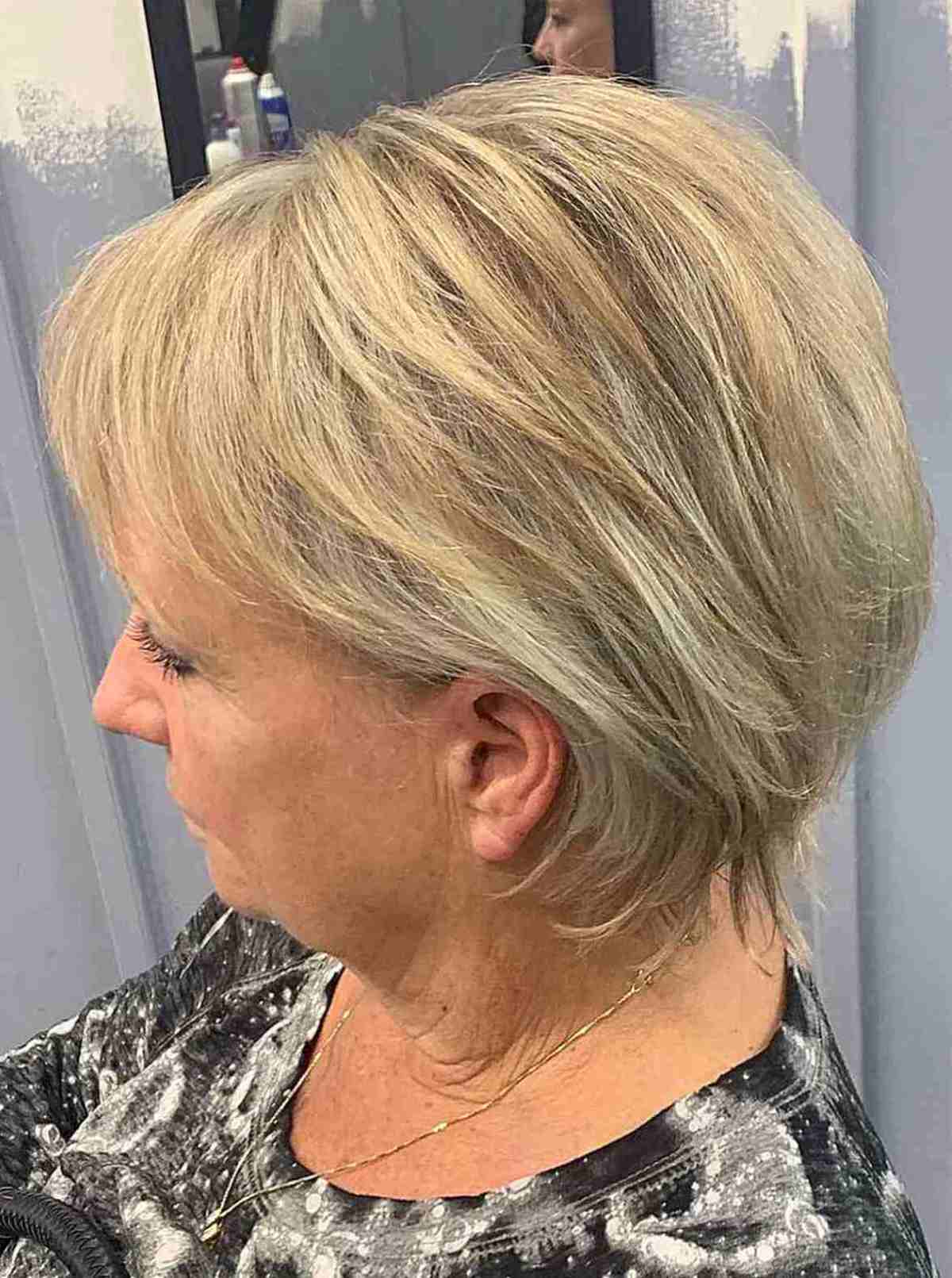 Mini Graduated Bob with Shorter Layers and Bangs on Finer Locks on Women Over 50