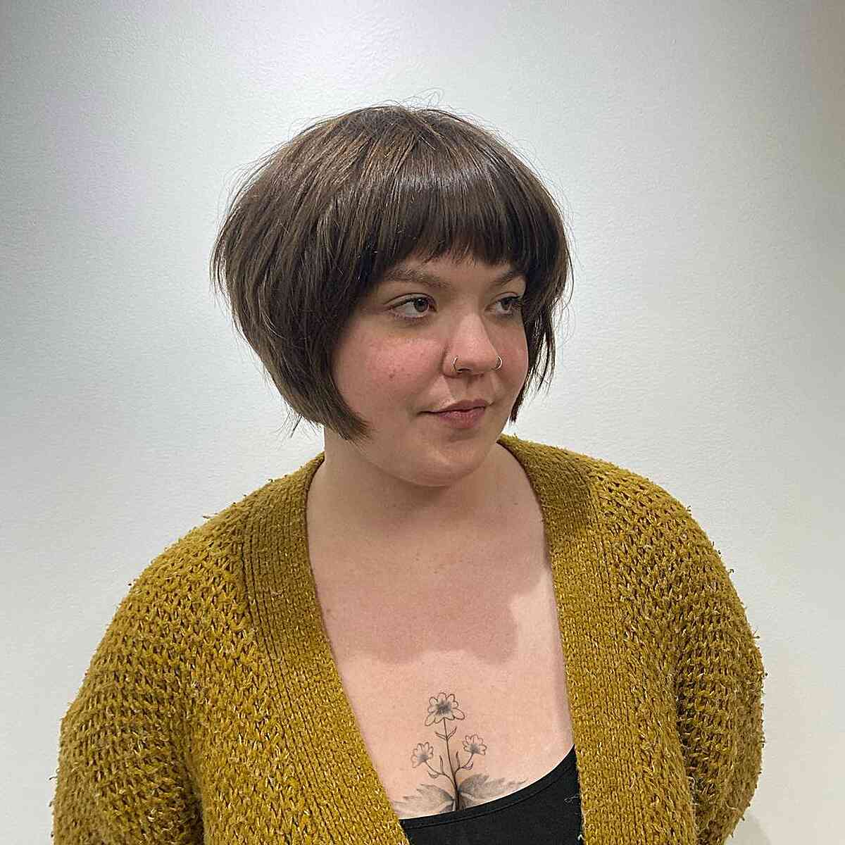 Mini Graduated French Bob with Arched Bangs for Round Faces