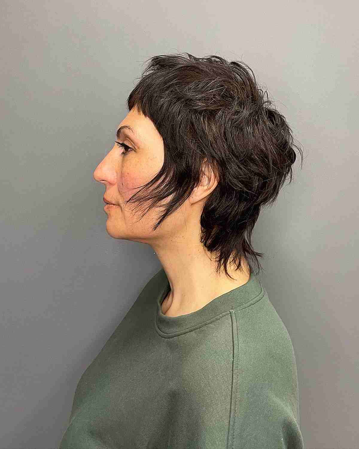 Mini Shaggy Pixie Mullet Wolf Cut with Textured Crown and Micro Bangs